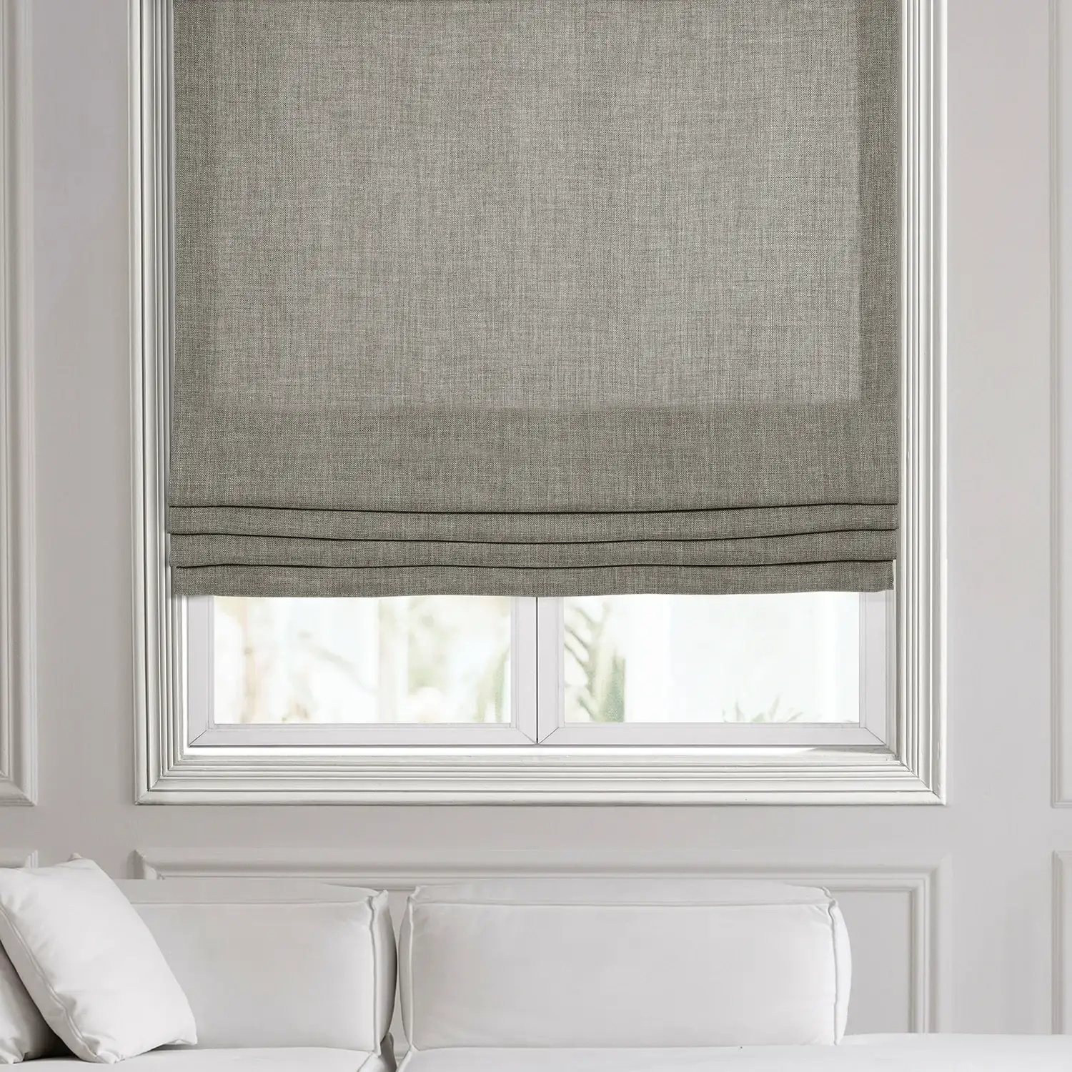 Fossil Grey Italian Faux Linen Roman Shade