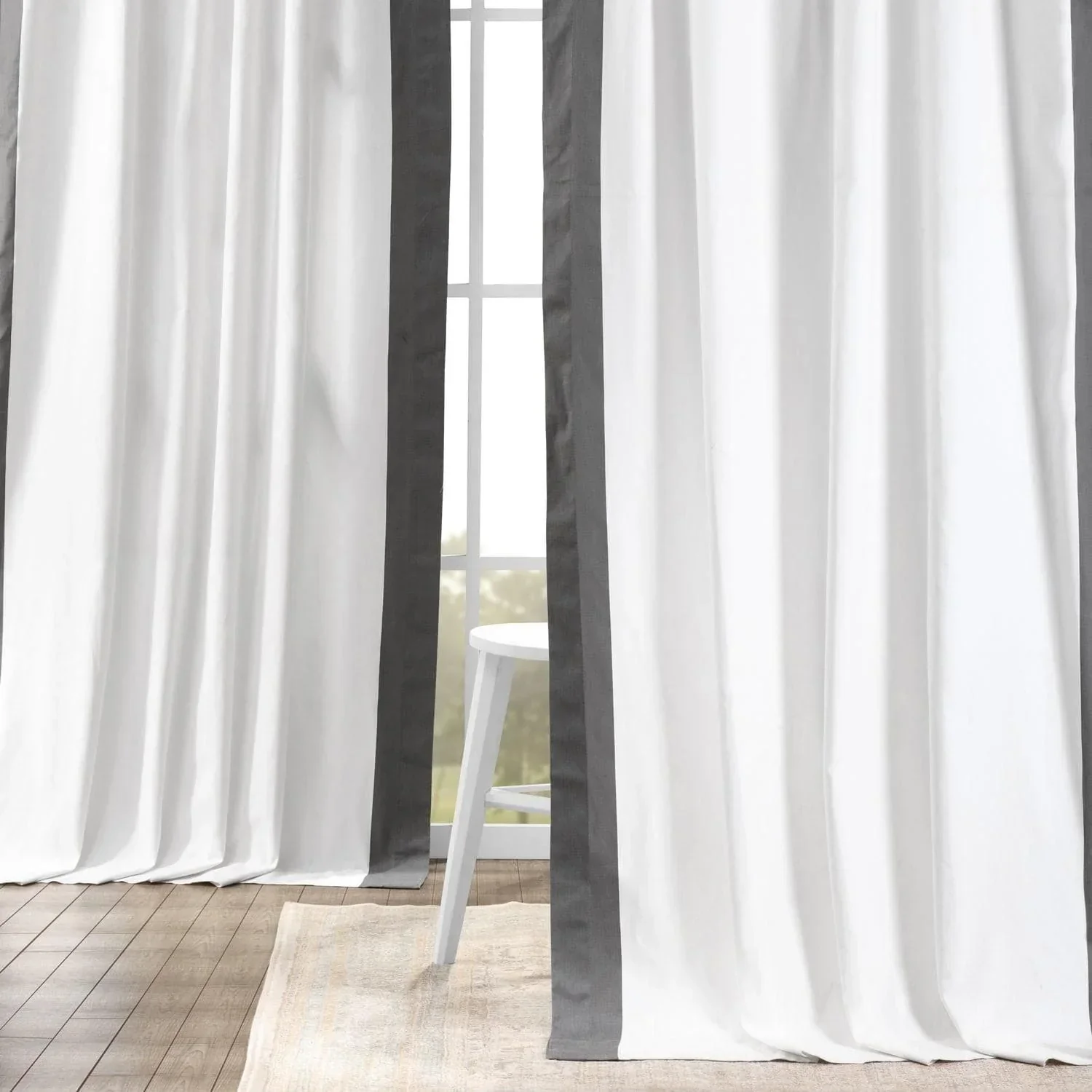 Fresh Popcorn & Millstone Grey Bordered Vertical Printed Cotton Curtain - Image 6