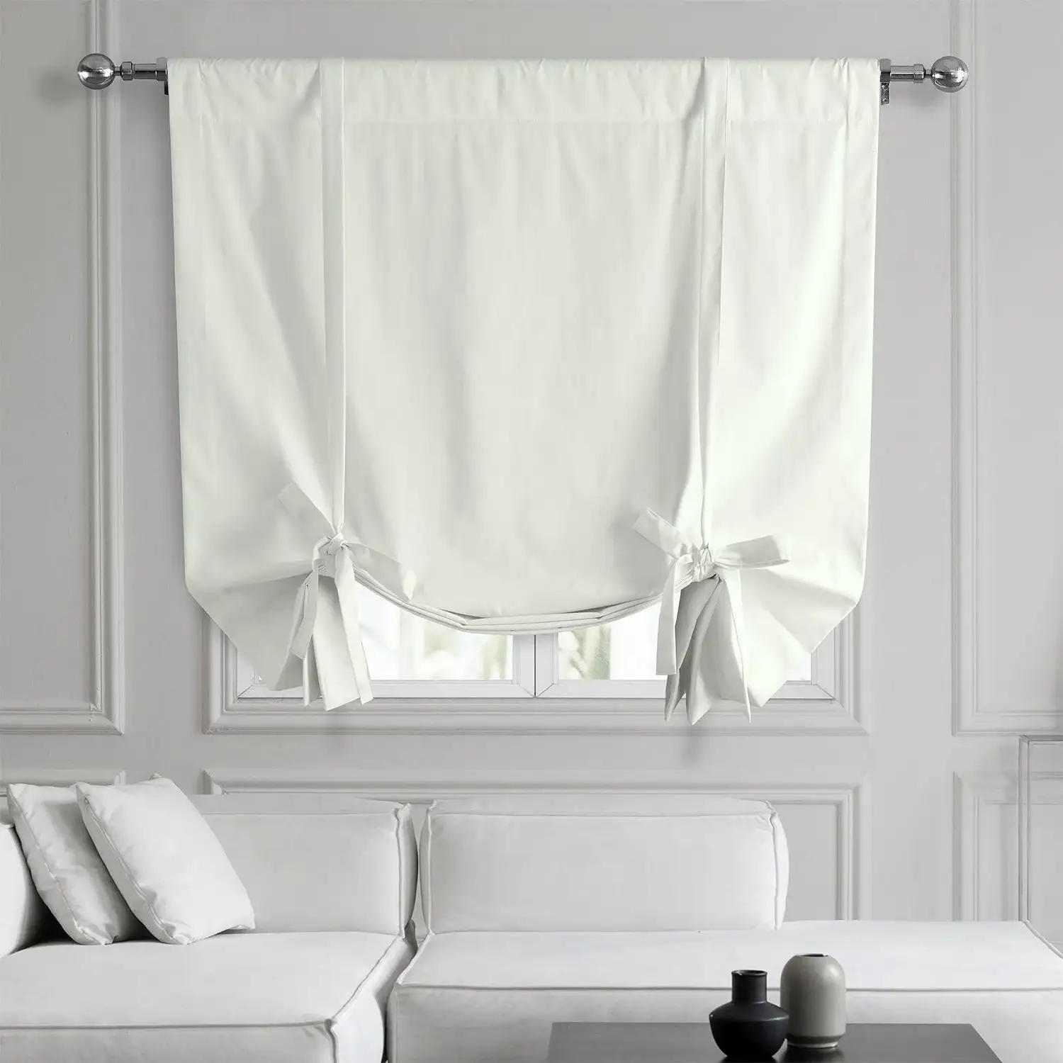 Fresh Popcorn Solid Cotton Room Darkening Tie-Up Window Shade
