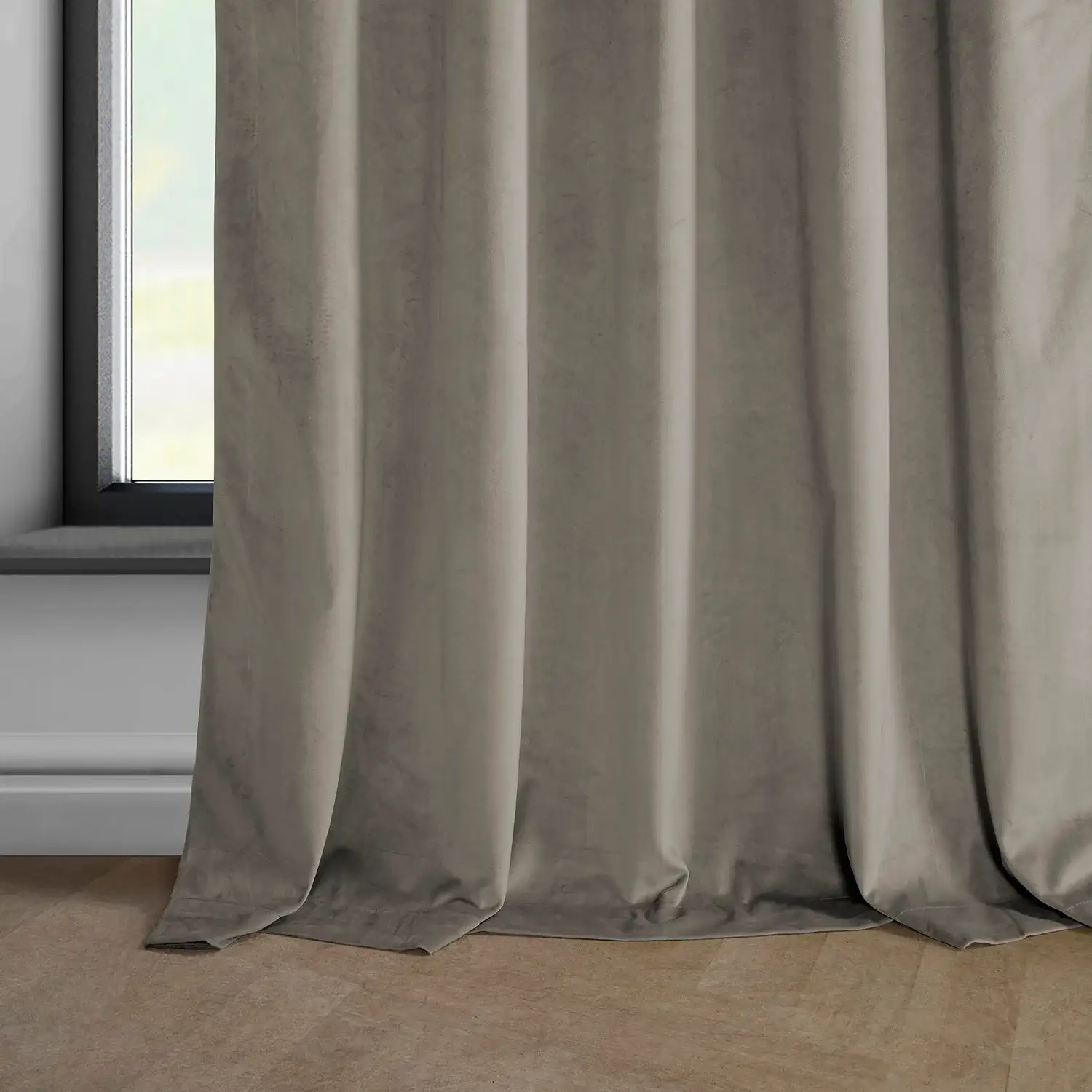 Gallery Taupe Heritage Plush Velvet Custom Curtain - Image 3