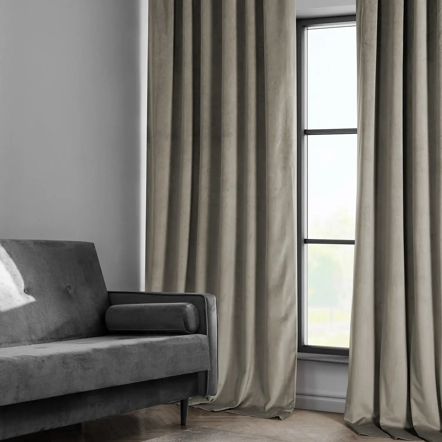 Gallery Taupe Heritage Plush Velvet Custom Curtain - Image 4