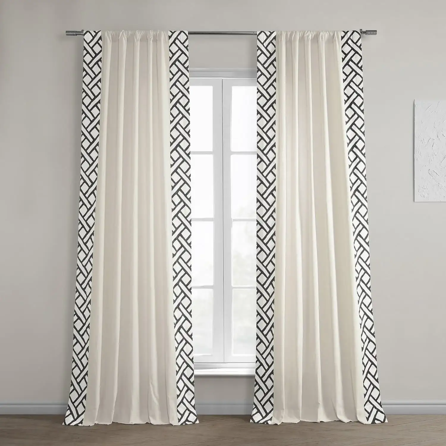 Garden Path Black Bordered Cotton Curtain