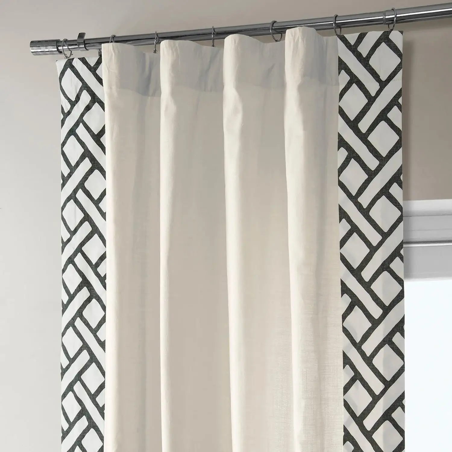 Garden Path Black Bordered Cotton Curtain - Image 2