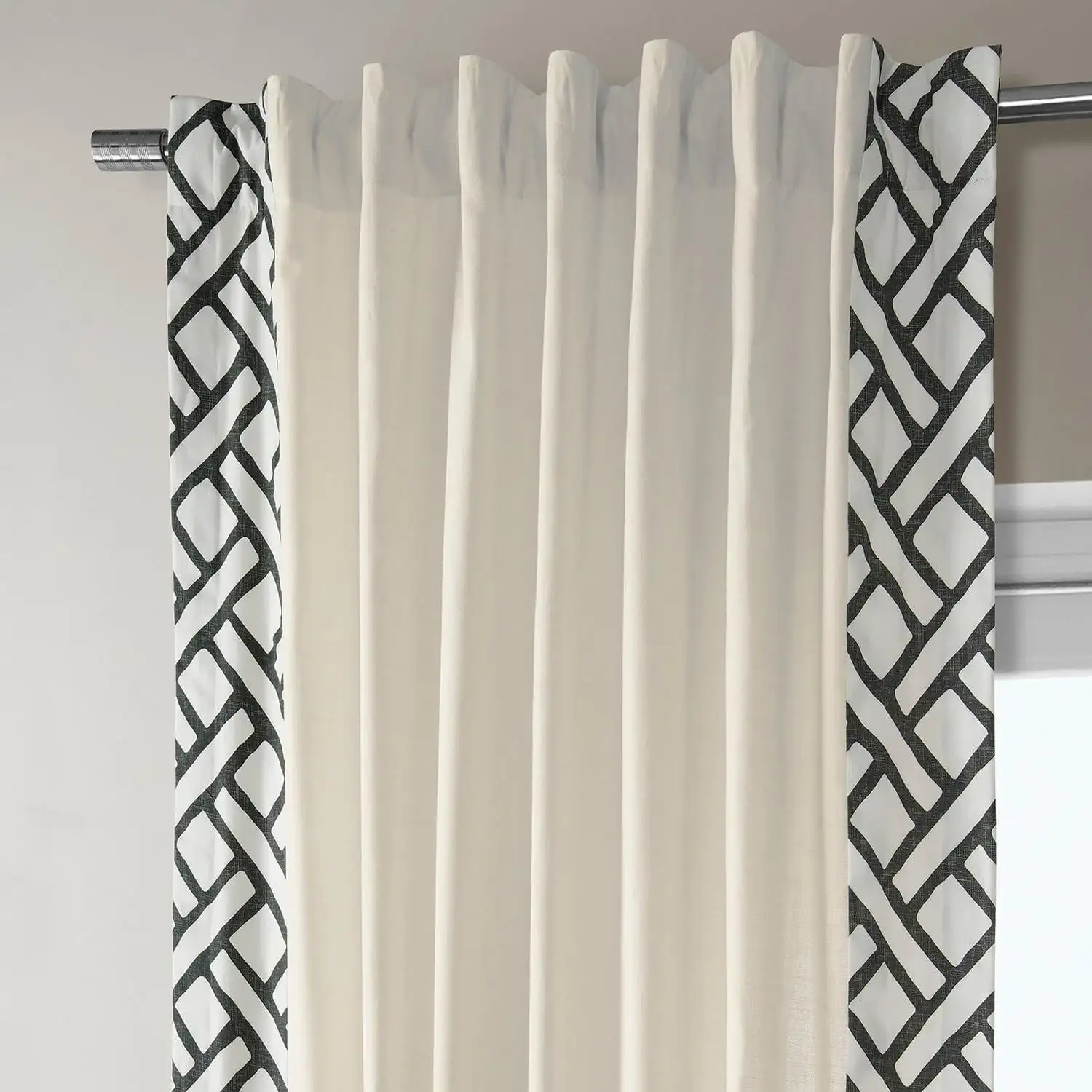Garden Path Black Bordered Cotton Curtain - Image 3