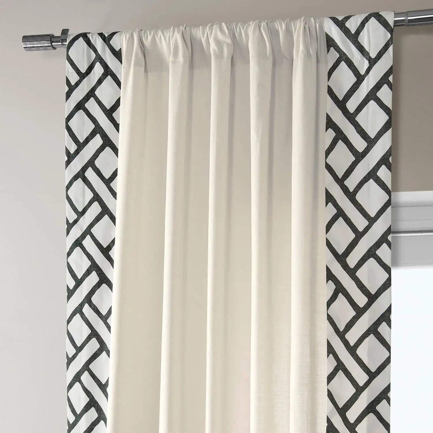 Garden Path Black Bordered Cotton Curtain - Image 4