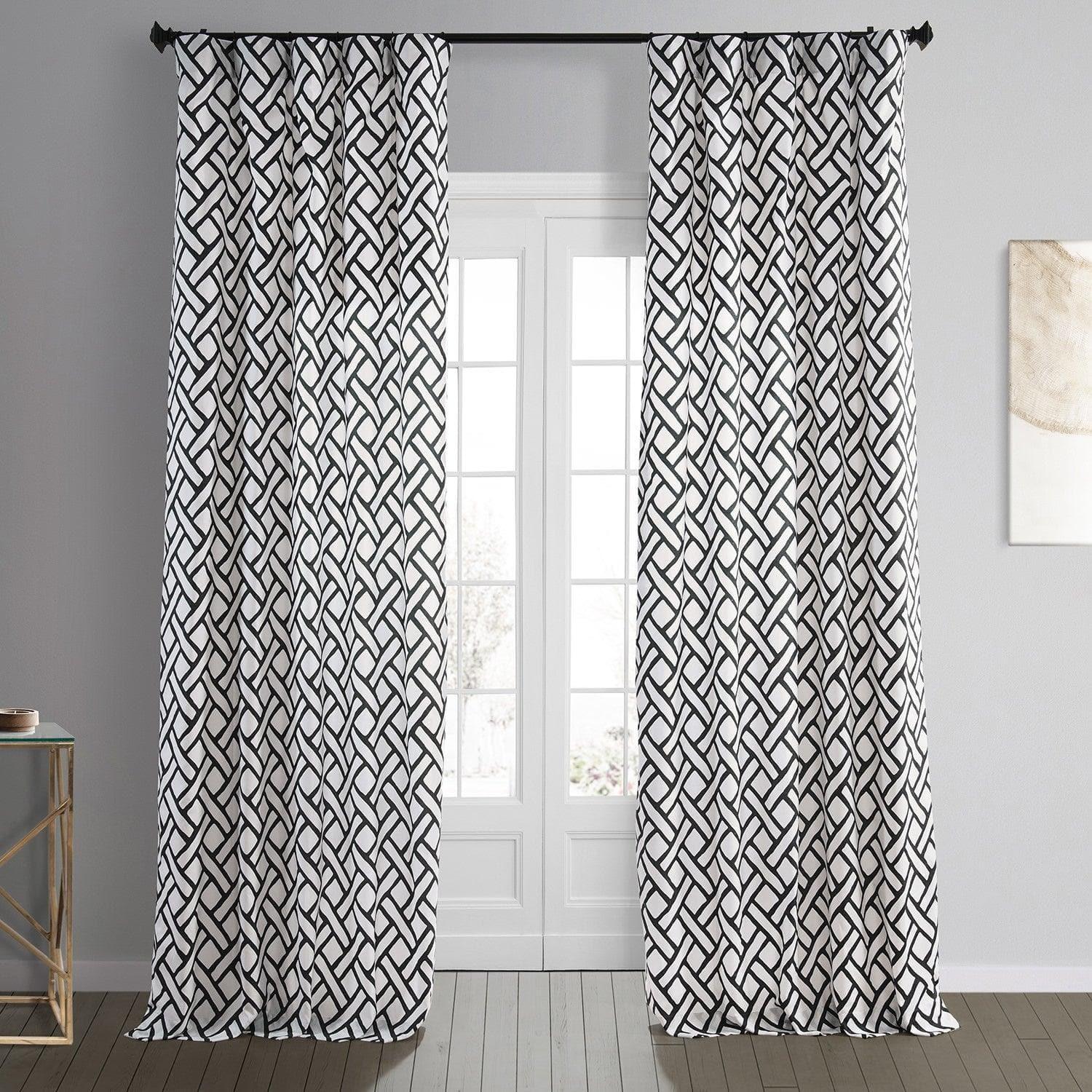 Garden Path Black Geometric Printed Cotton Room Darkening Curtain
