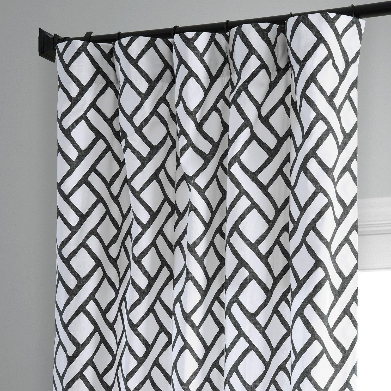 Garden Path Black Geometric Printed Cotton Room Darkening Curtain - Image 2