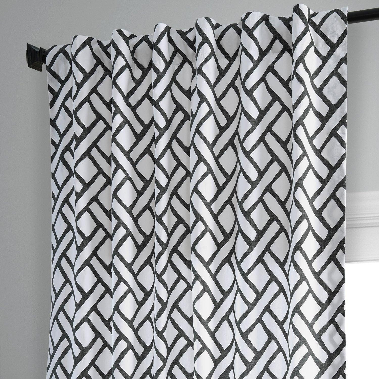 Garden Path Black Geometric Printed Cotton Room Darkening Curtain - Image 3
