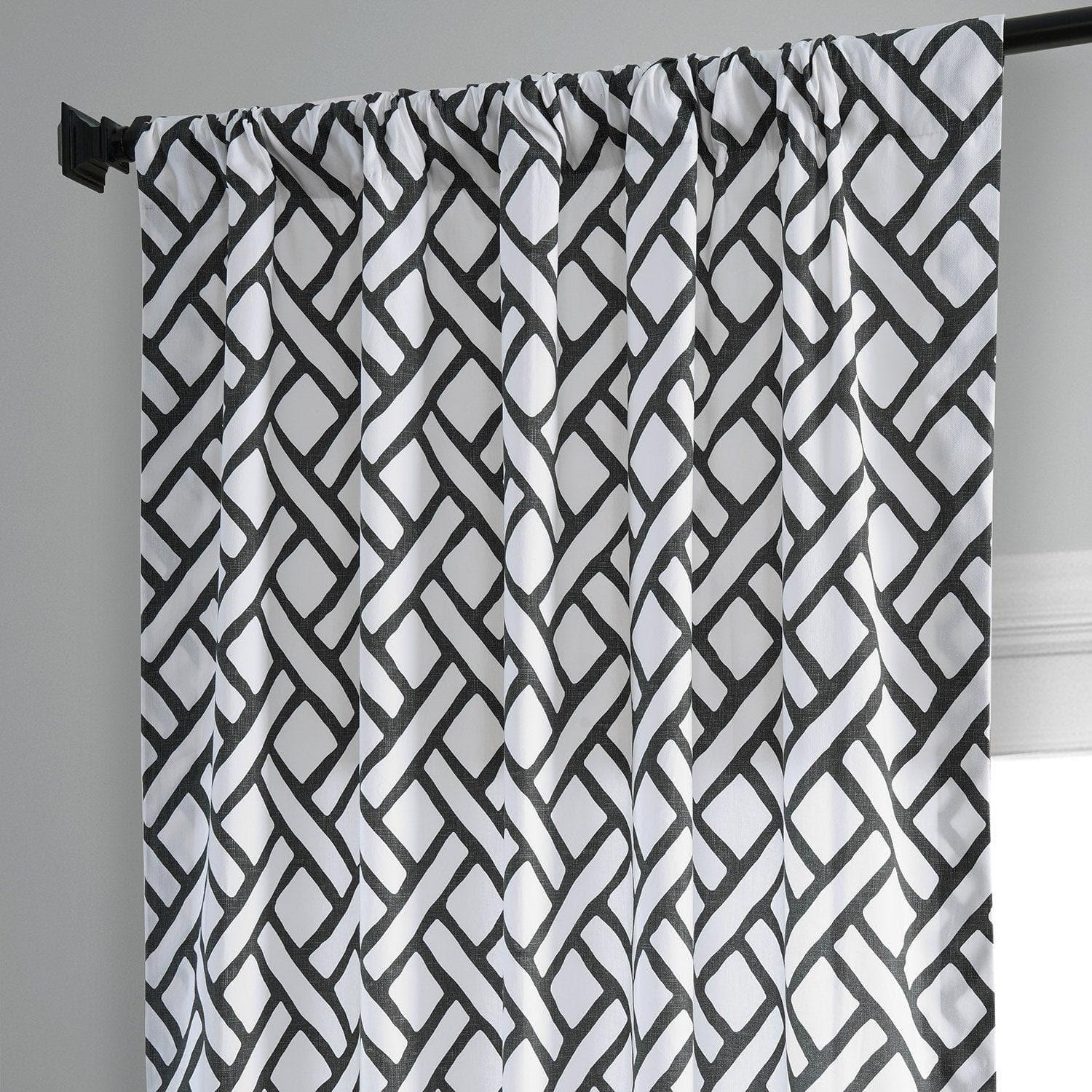 Garden Path Black Geometric Printed Cotton Room Darkening Curtain - Image 4