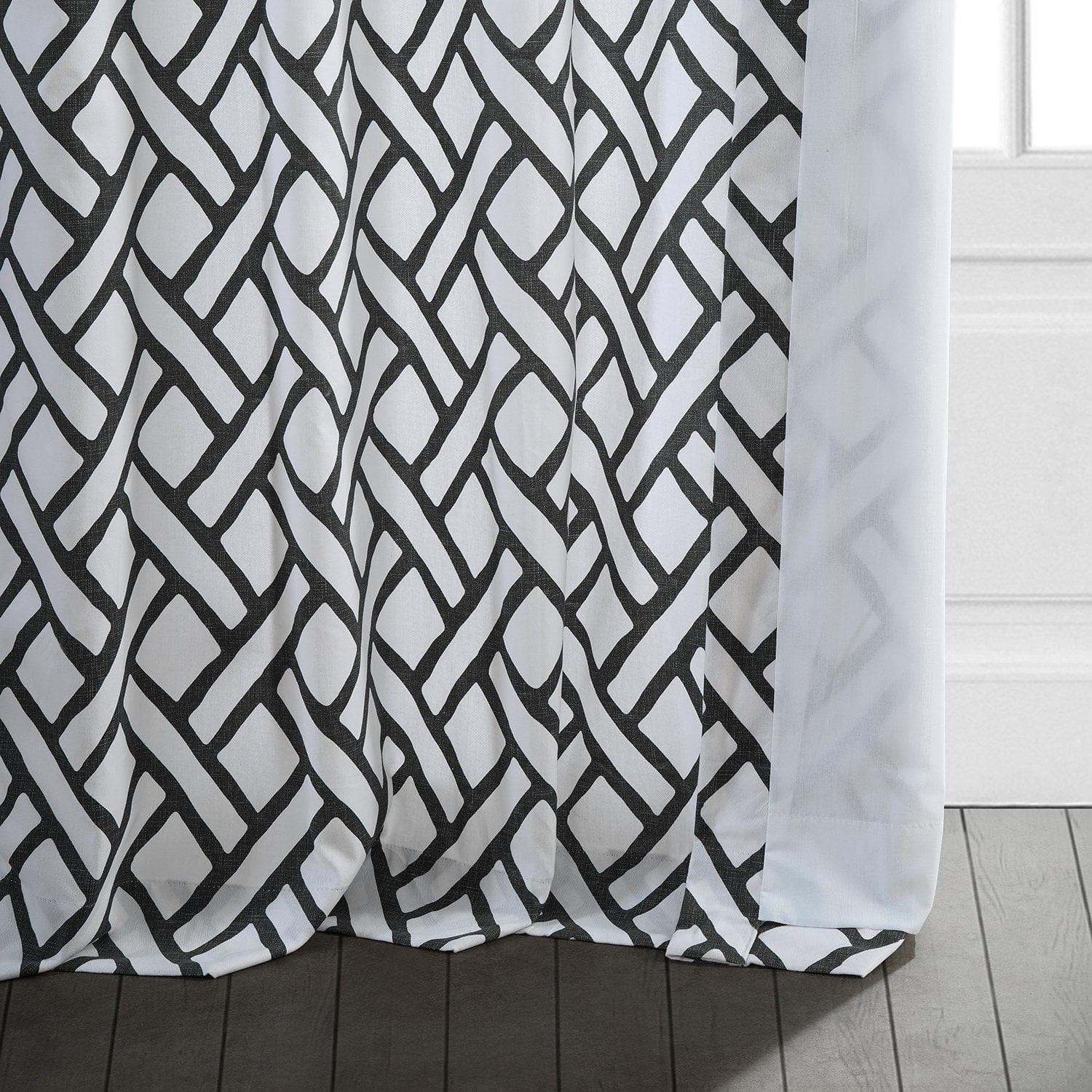 Garden Path Black Geometric Printed Cotton Room Darkening Curtain - Image 5