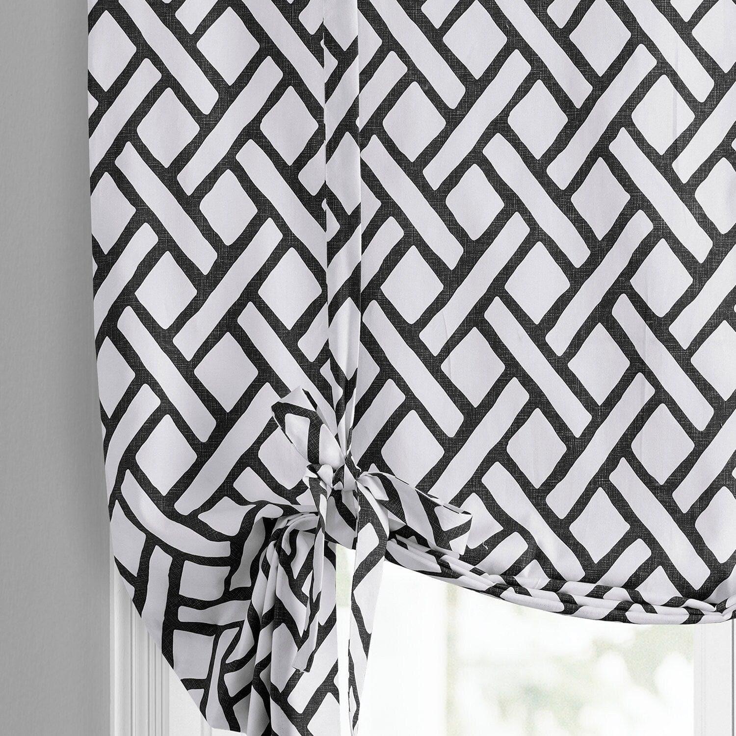 Garden Path Black Geometric Printed Cotton Room Darkening Tie-Up Window Shade - Image 2