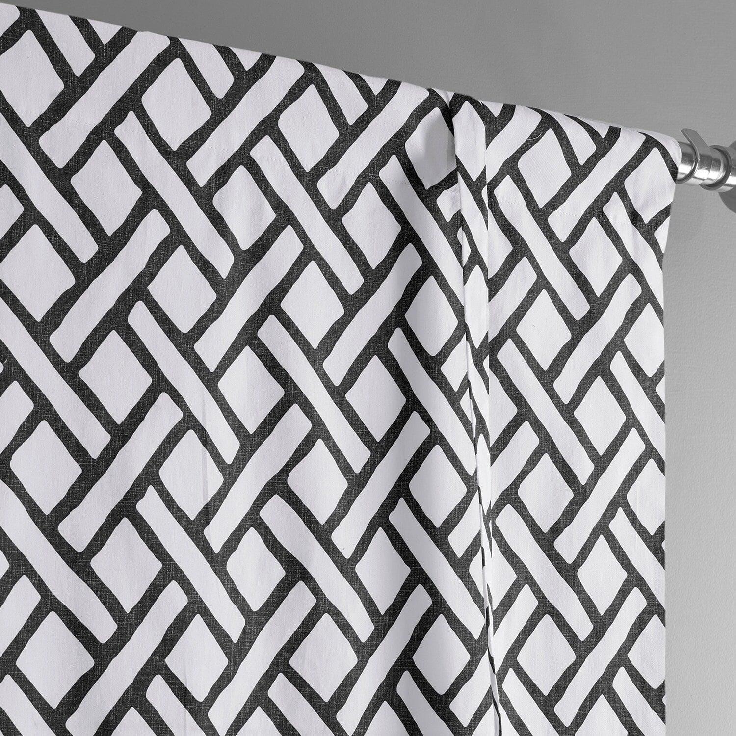 Garden Path Black Geometric Printed Cotton Room Darkening Tie-Up Window Shade - Image 3