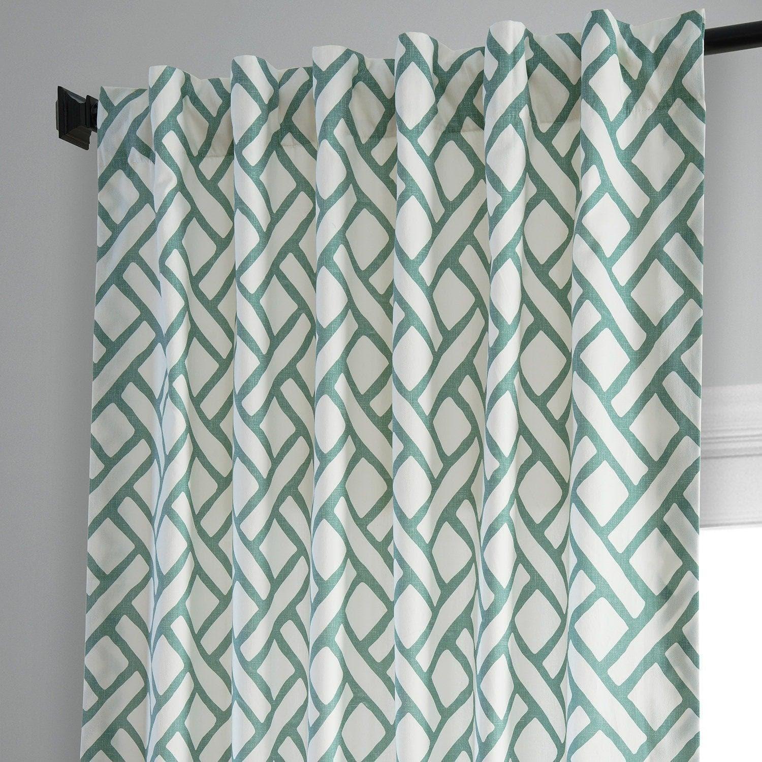 Garden Path Slate Blue Geometric Printed Cotton Room Darkening Curtain - Image 3
