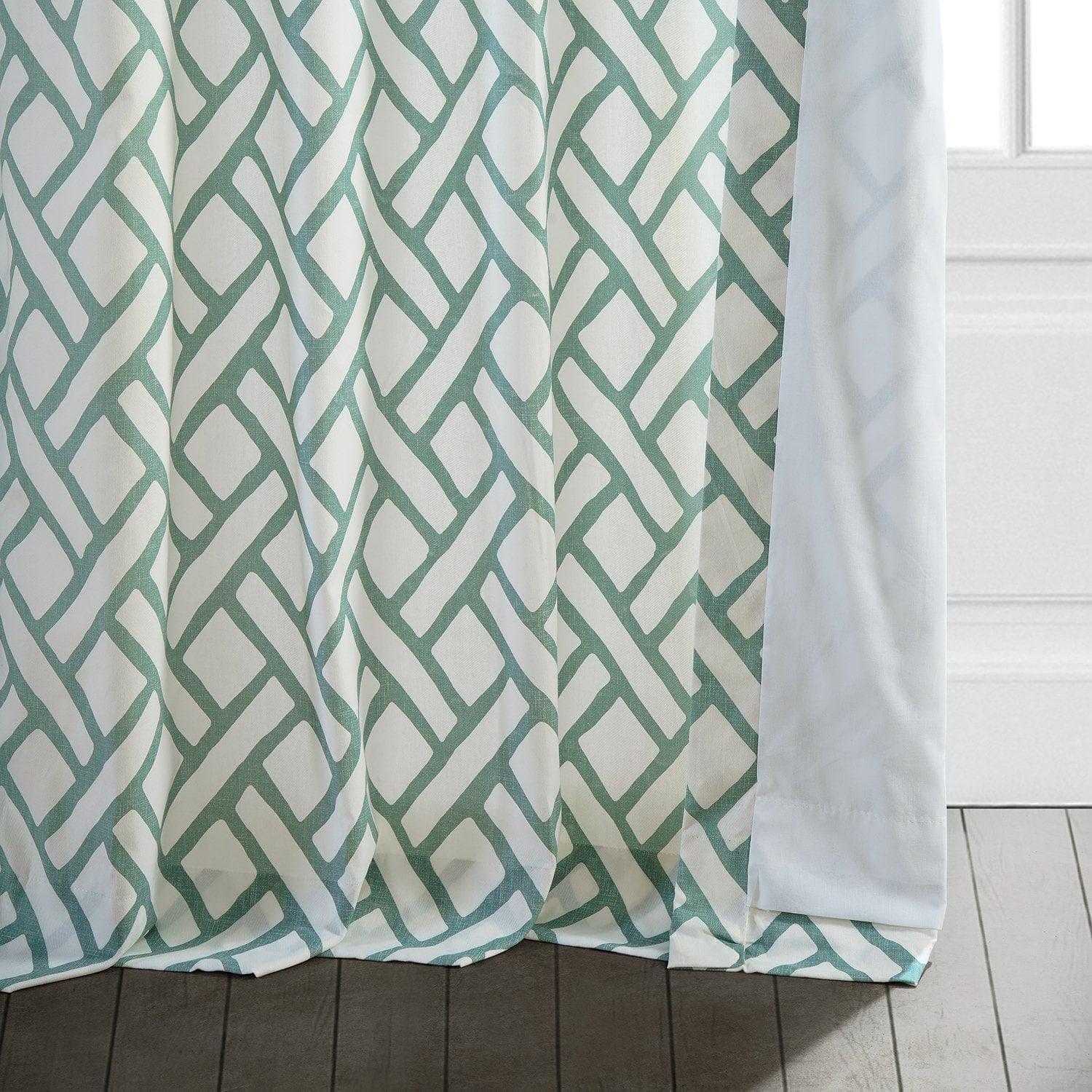 Garden Path Slate Blue Geometric Printed Cotton Room Darkening Curtain - Image 5