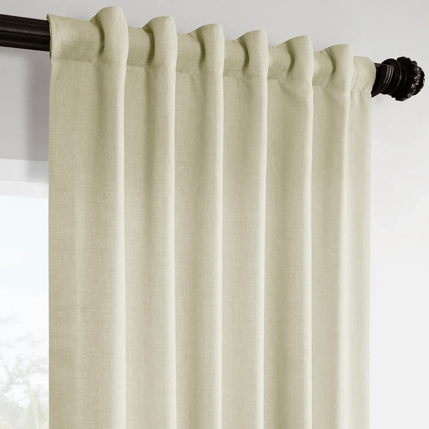 Gravity Ivory Italian Faux Linen Room Darkening Curtain - Image 3