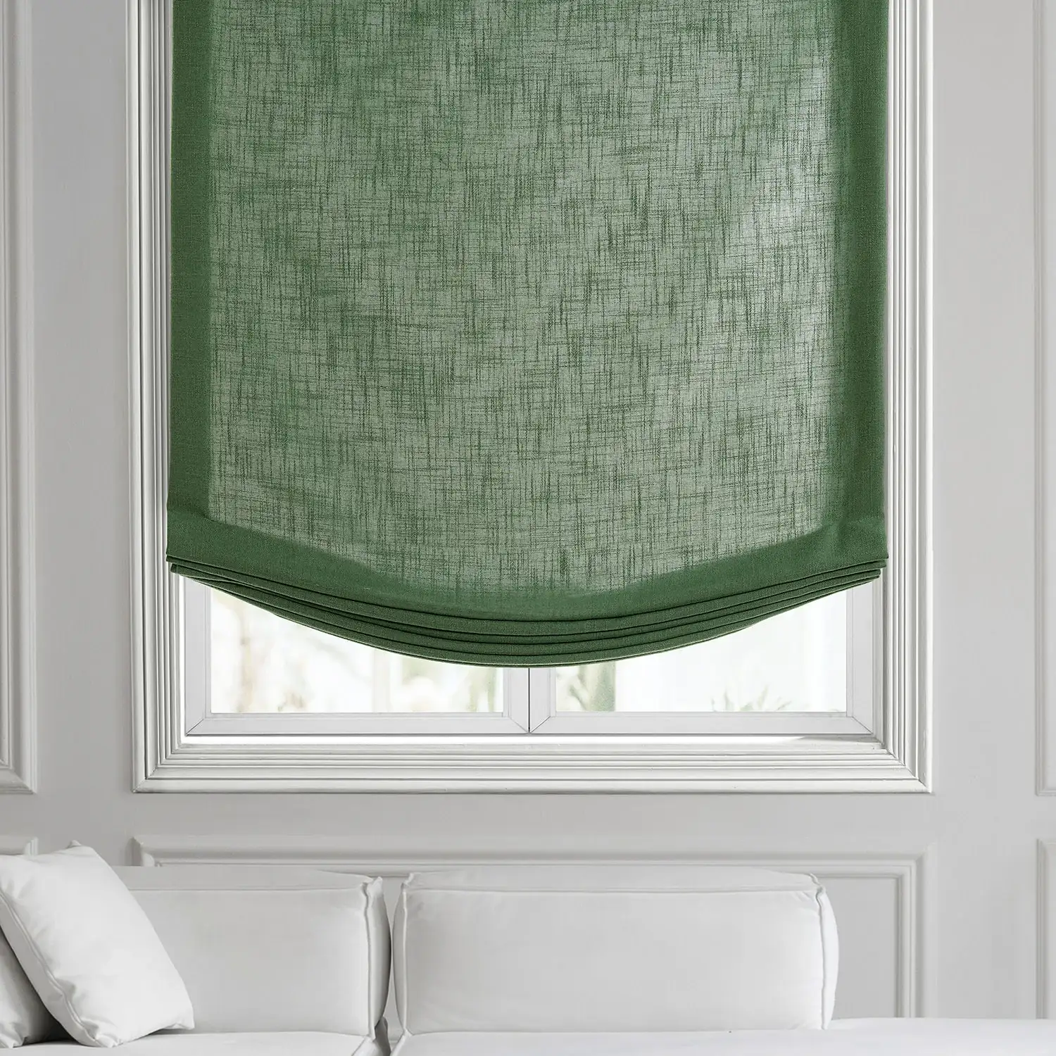 Green Classic Faux Linen Roman Shade - Image 2