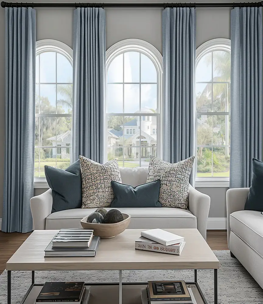 Gulf Blue Bellino Textured Faux Linen Custom Curtain