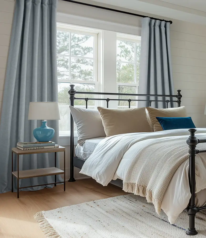 Gulf Blue Bellino Textured Faux Linen Custom Curtain - Image 3