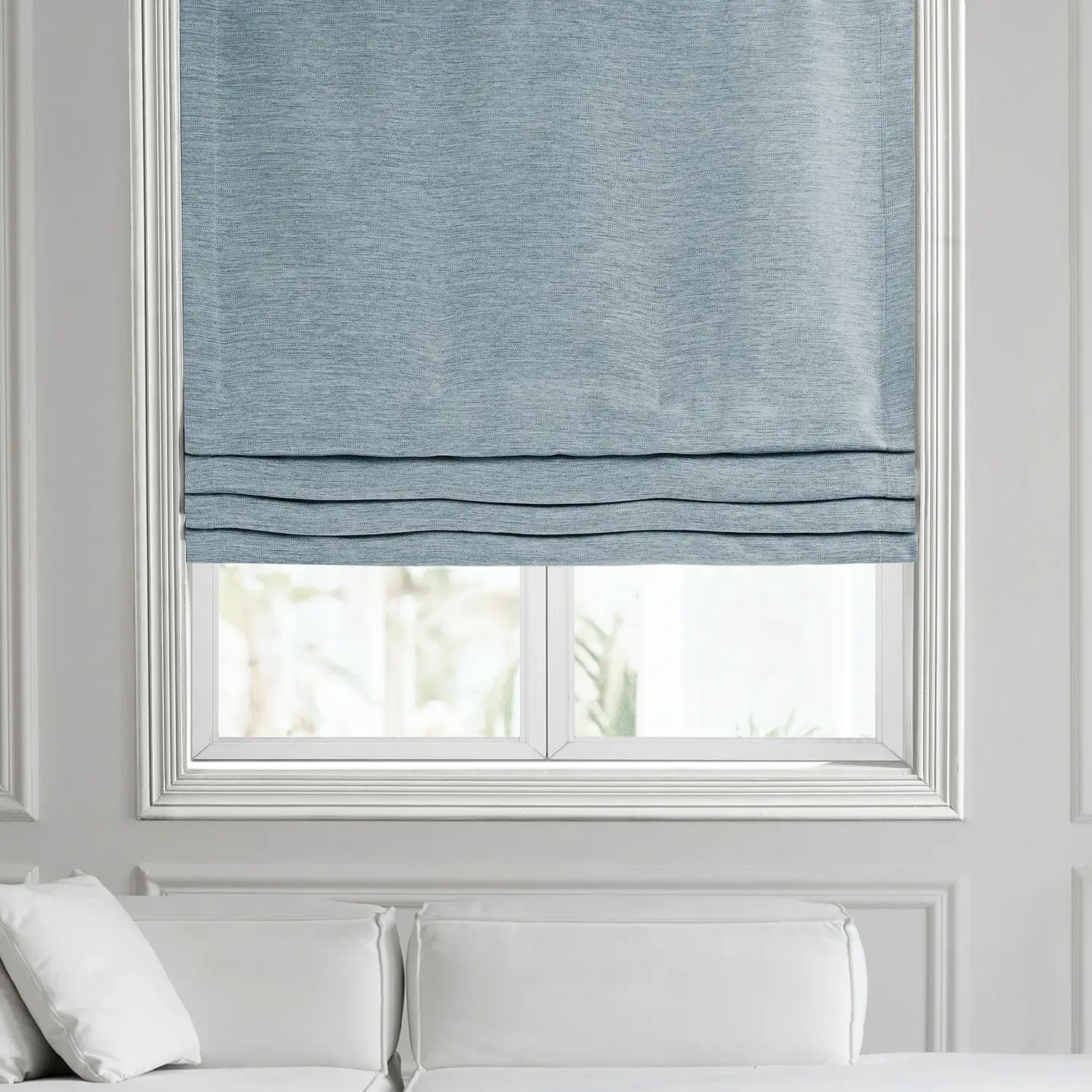 Gulf Blue Bellino Textured Faux Linen Roman Shade