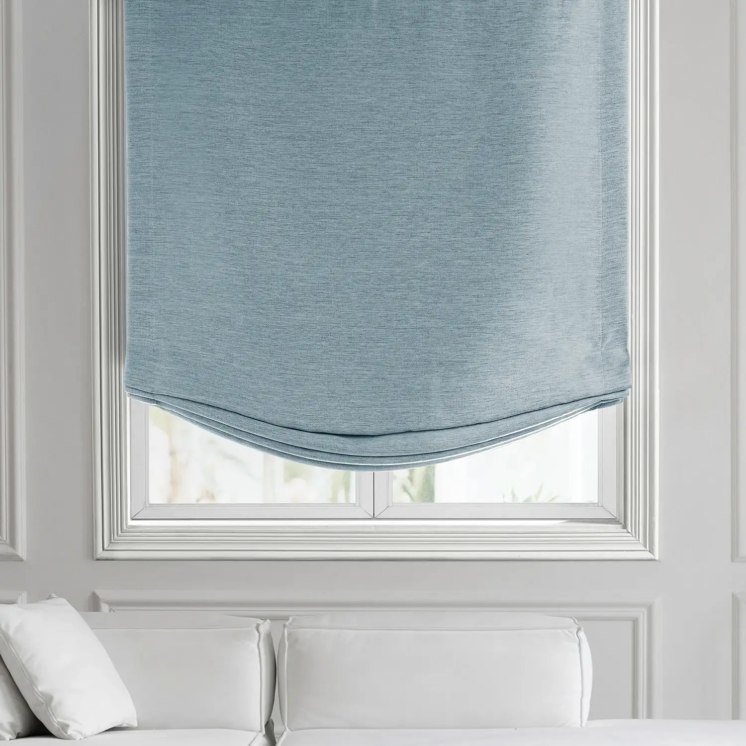 Gulf Blue Bellino Textured Faux Linen Roman Shade - Image 2