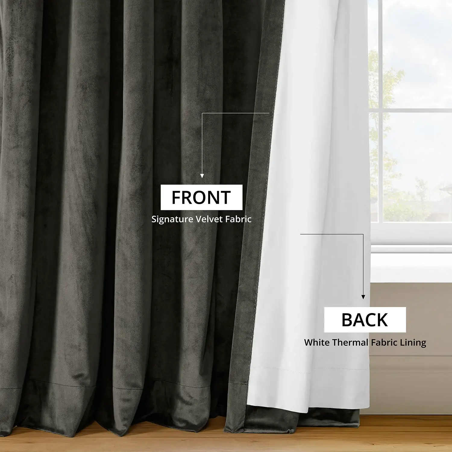 Gunmetal Grey Signature Velvet Blackout Curtain - Image 6