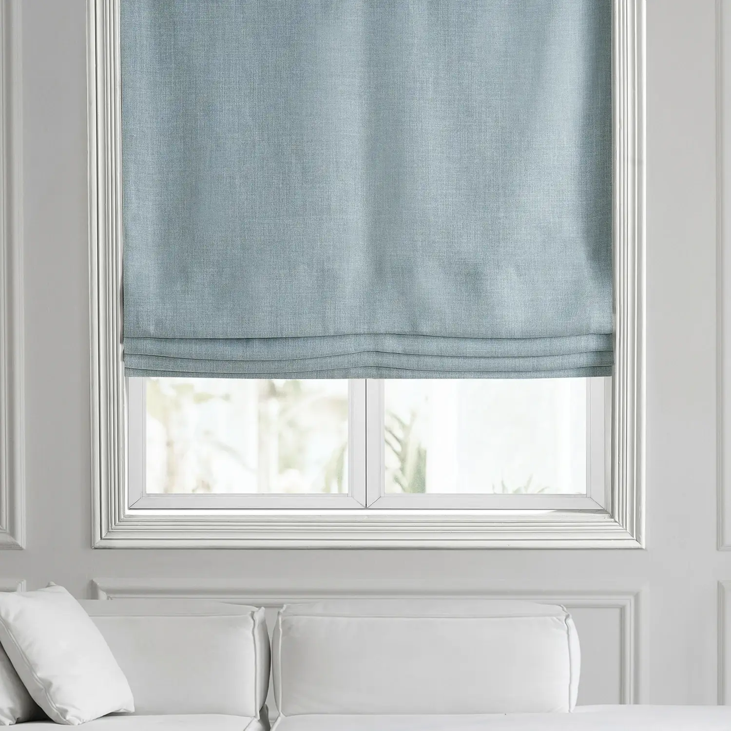 Heather Grey Textured Faux Linen Roman Shade