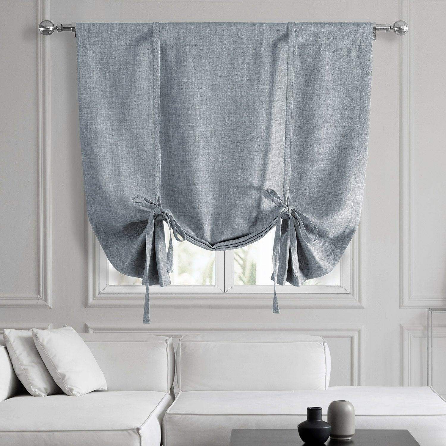 Heather Grey Textured Faux Linen Room Darkening Tie-Up Window Shade