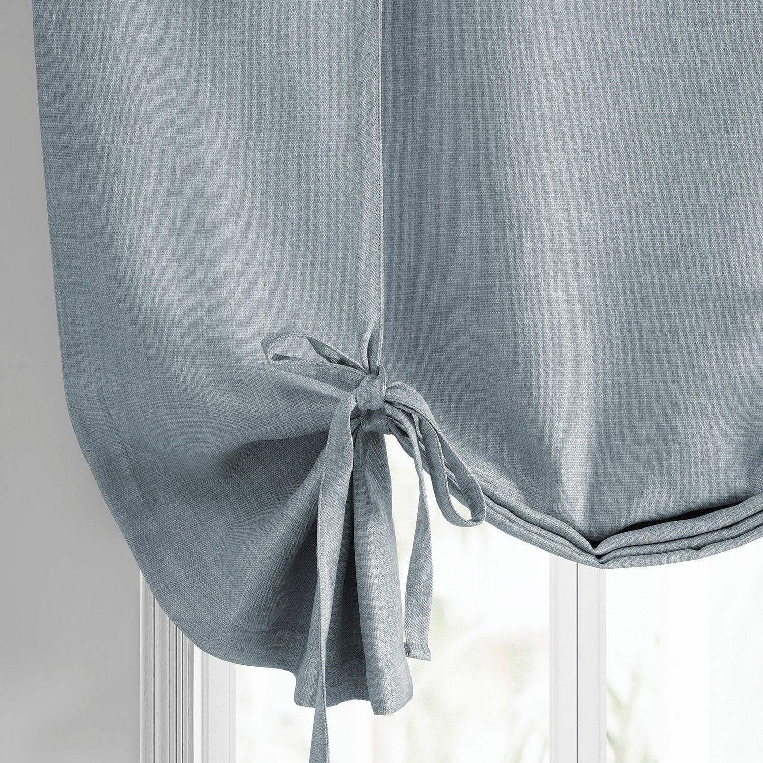 Heather Grey Textured Faux Linen Room Darkening Tie-Up Window Shade - Image 2