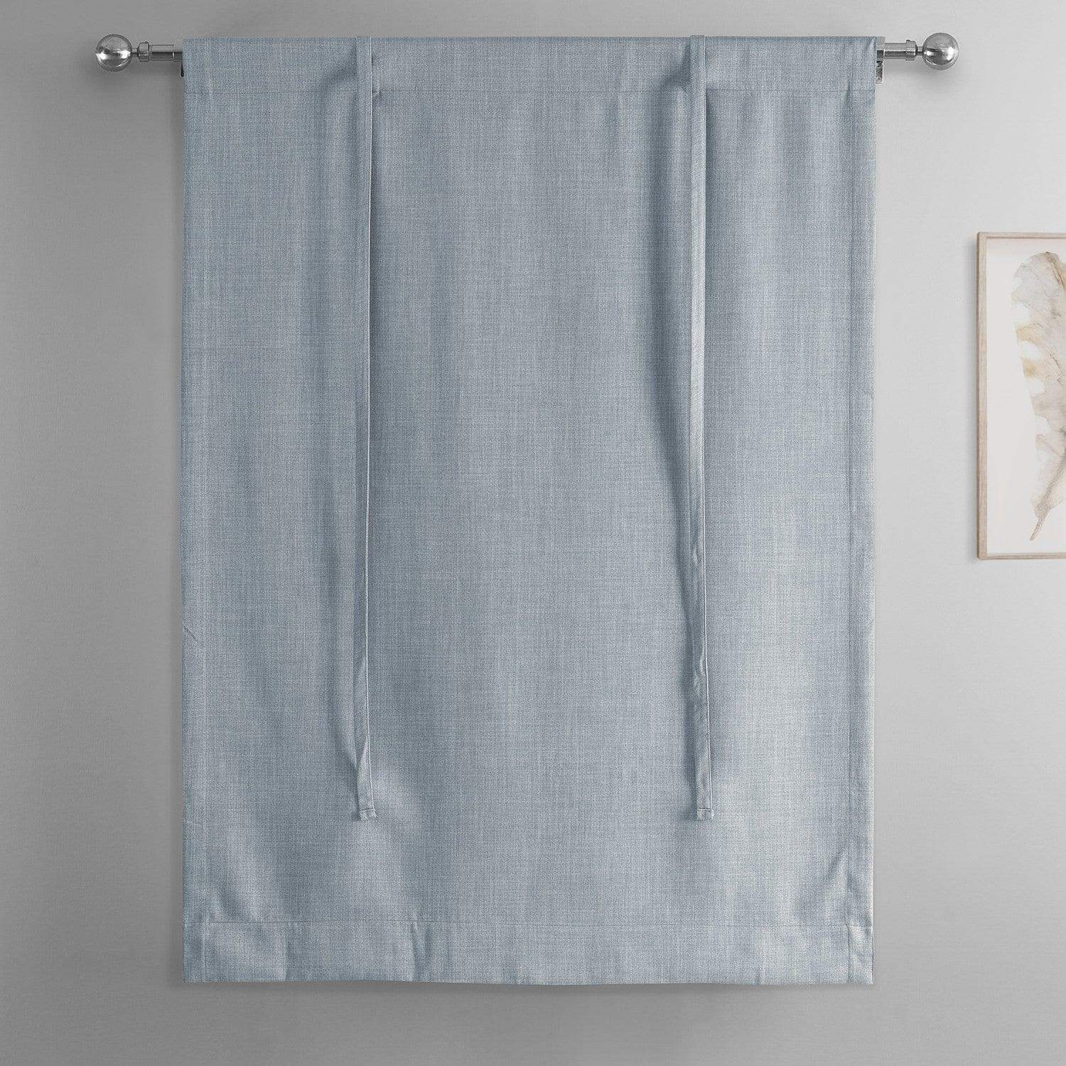 Heather Grey Textured Faux Linen Room Darkening Tie-Up Window Shade - Image 3