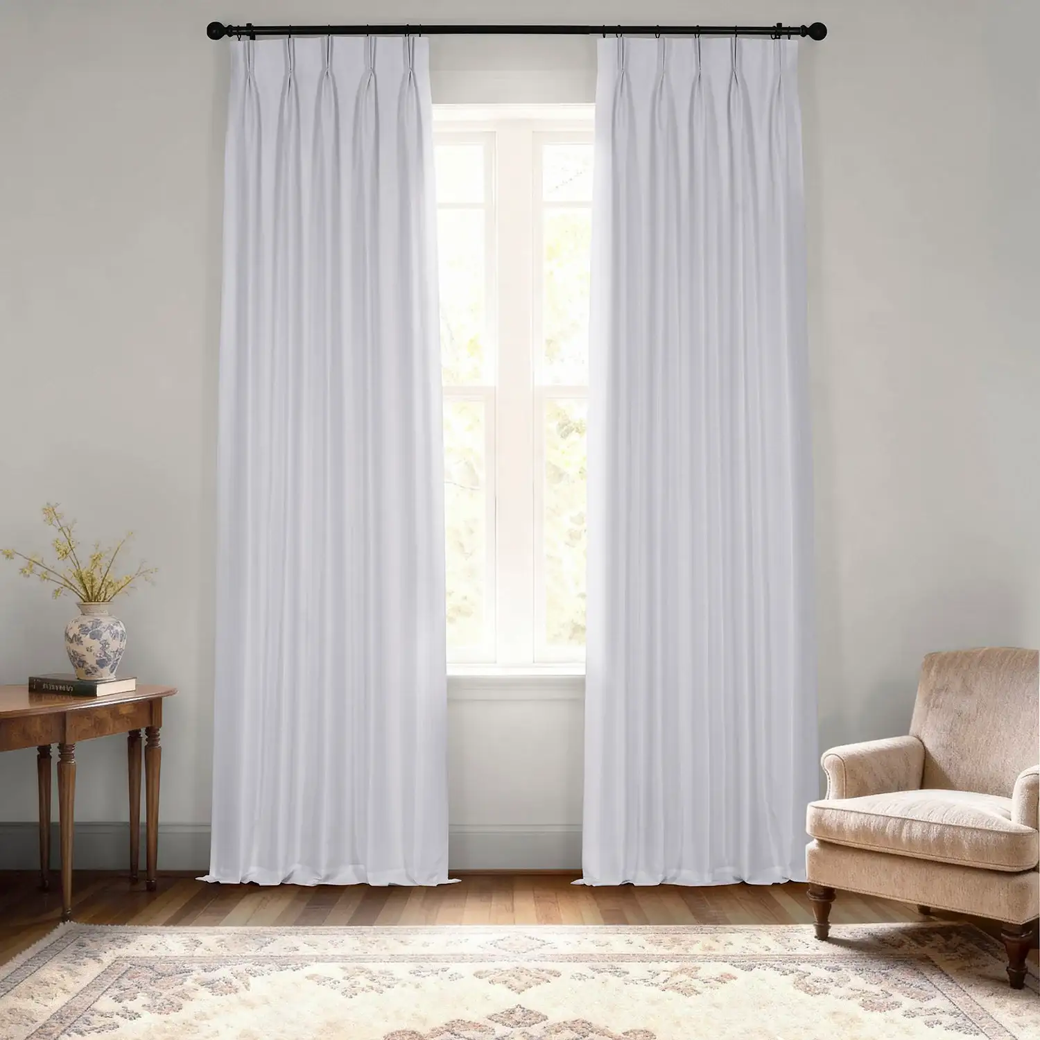 Ice French Pleat Vintage Textured Faux Dupioni Silk Blackout Curtain