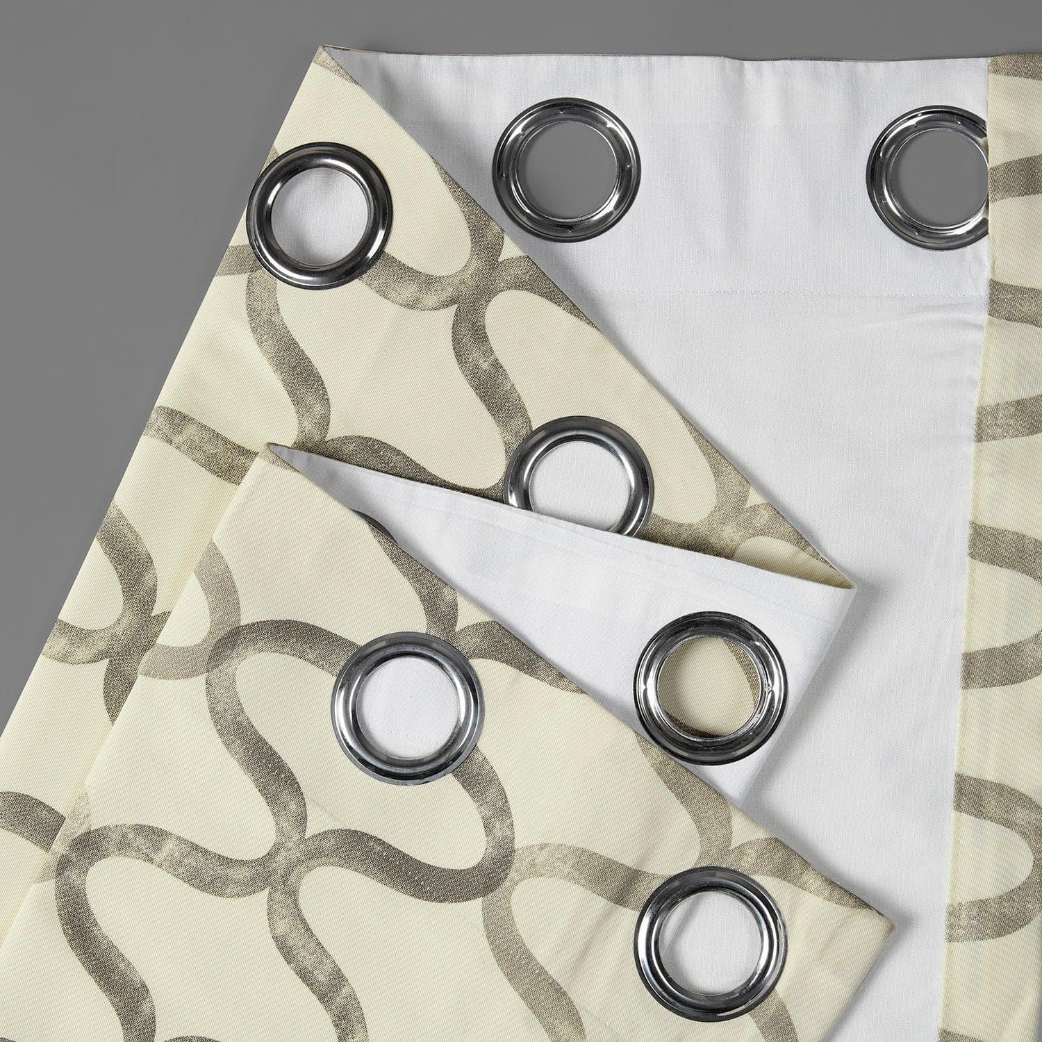 Illusions Silver Grey Geometric Grommet Printed Cotton Room Darkening Curtain - Image 3