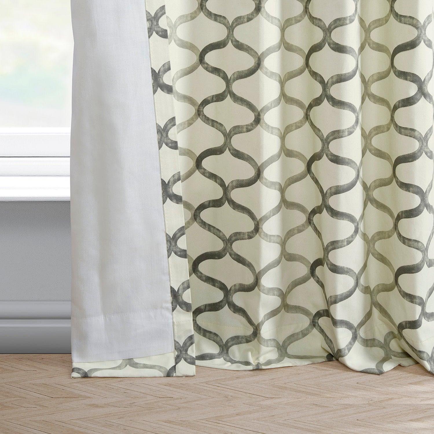 Illusions Silver Grey Geometric Grommet Printed Cotton Room Darkening Curtain - Image 4