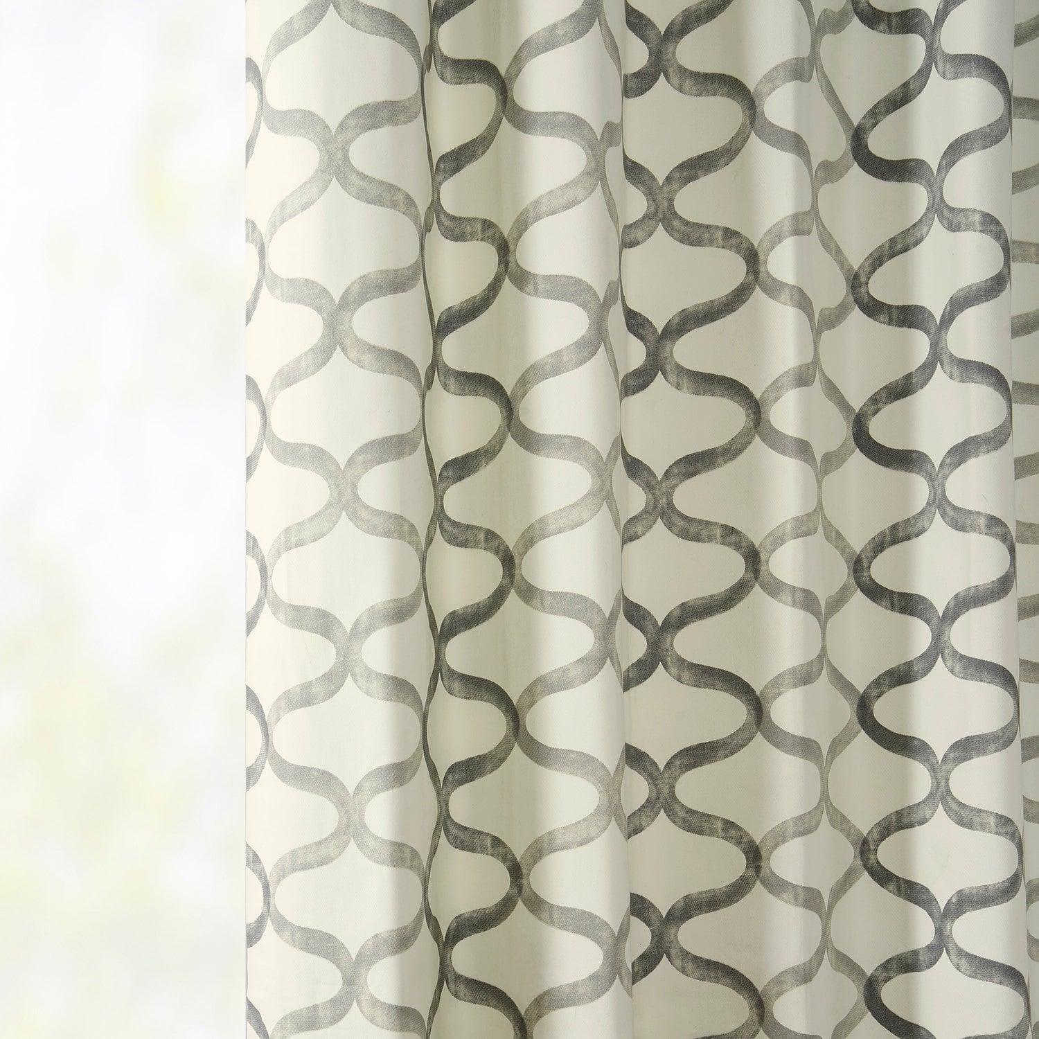 Illusions Silver Grey Geometric Grommet Printed Cotton Room Darkening Curtain - Image 5