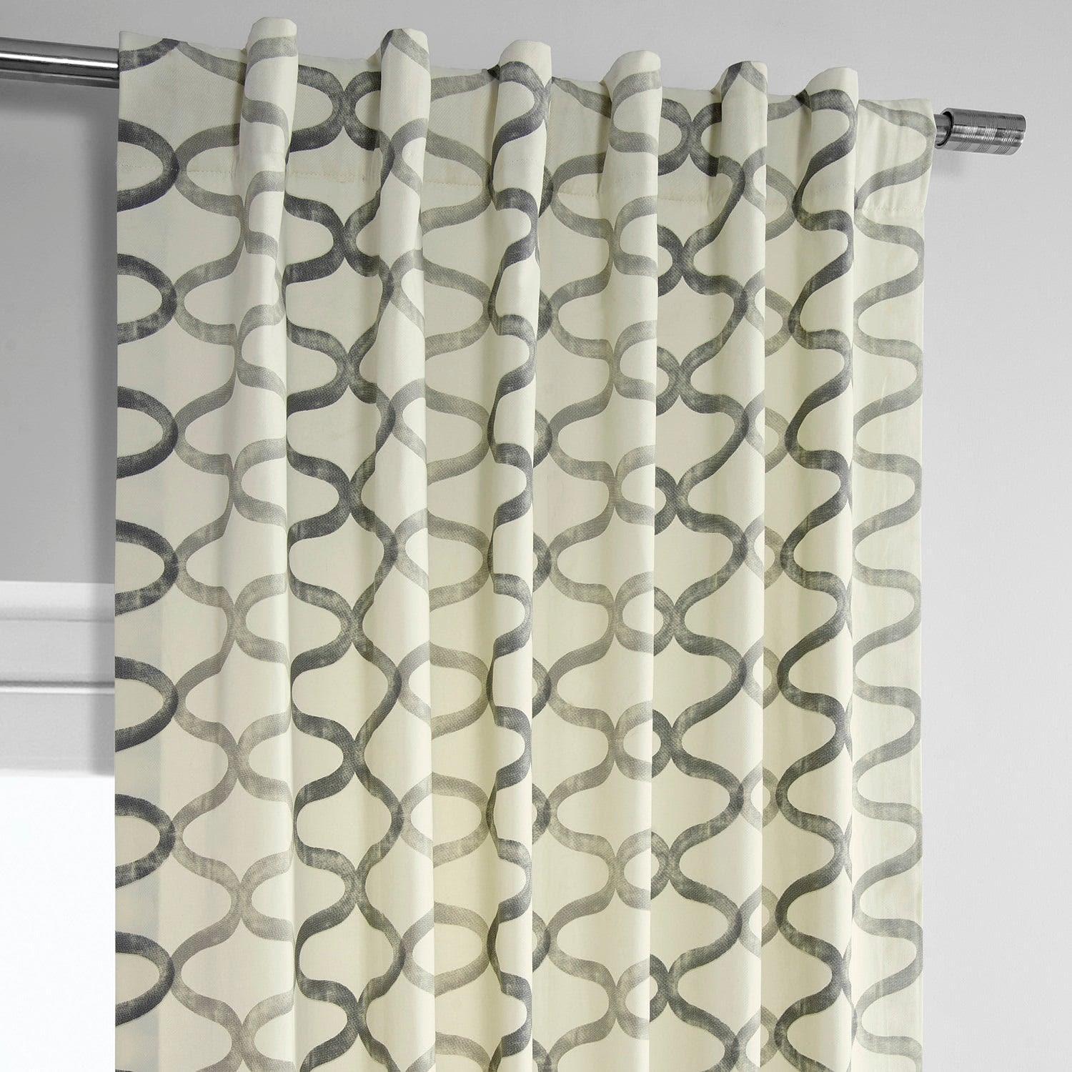 Illusions Silver Grey Geometric Printed Cotton Room Darkening Curtain - Image 3