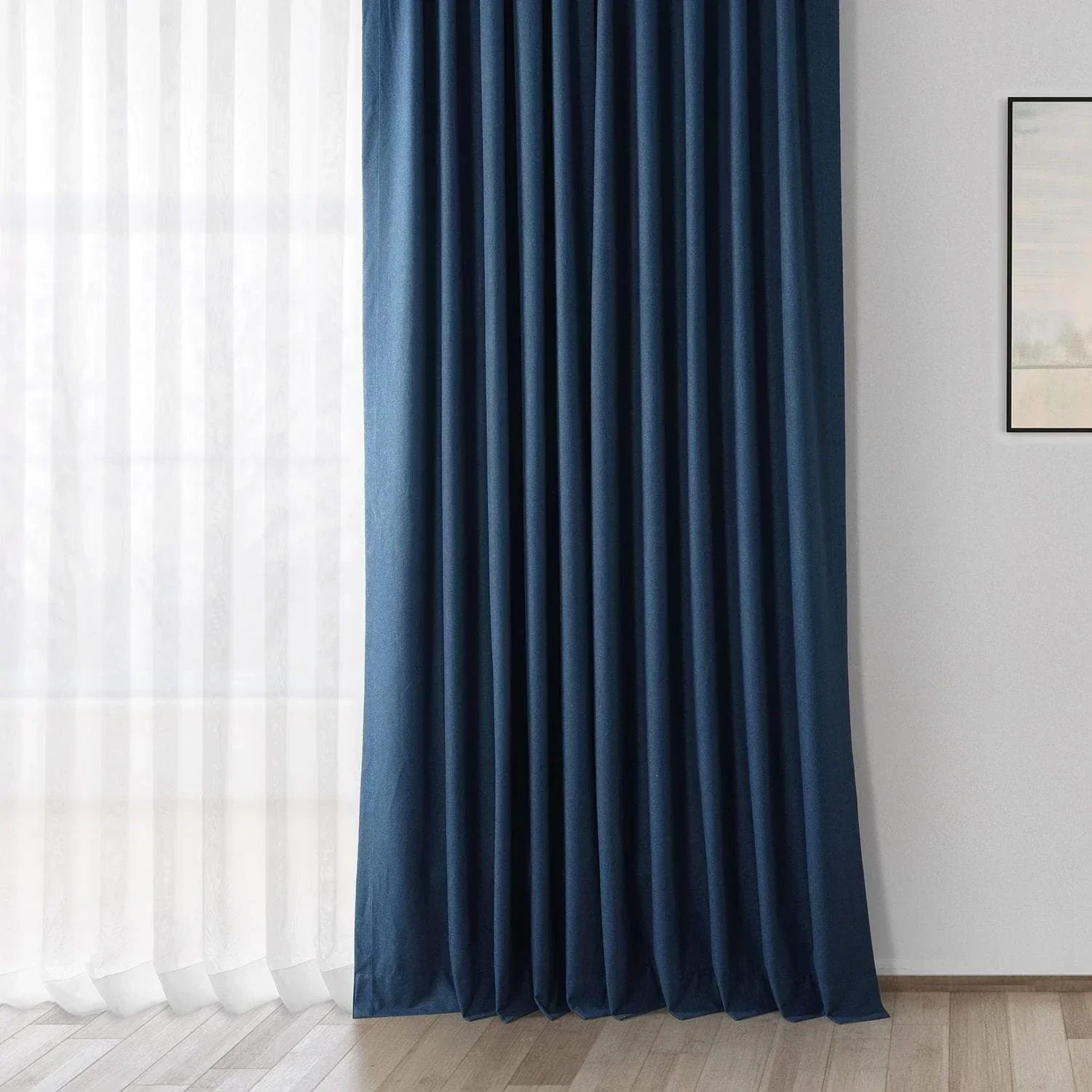 Indigo Thermal Cross Linen Weave Blackout Curtain - Image 6