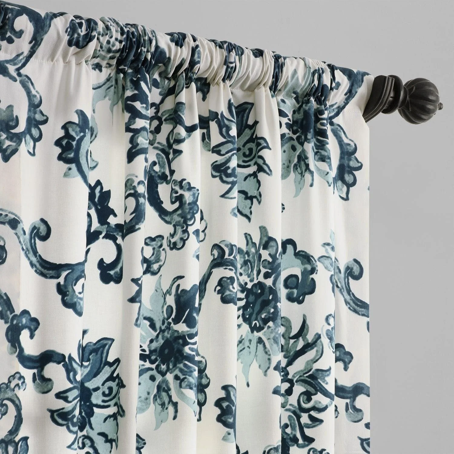 Indonesian Blue Floral Printed Cotton Room Darkening Curtain - Image 4
