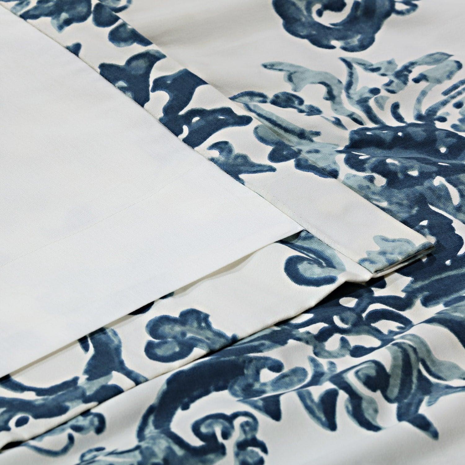 Indonesian Blue Floral Printed Cotton Room Darkening Curtain - Image 5