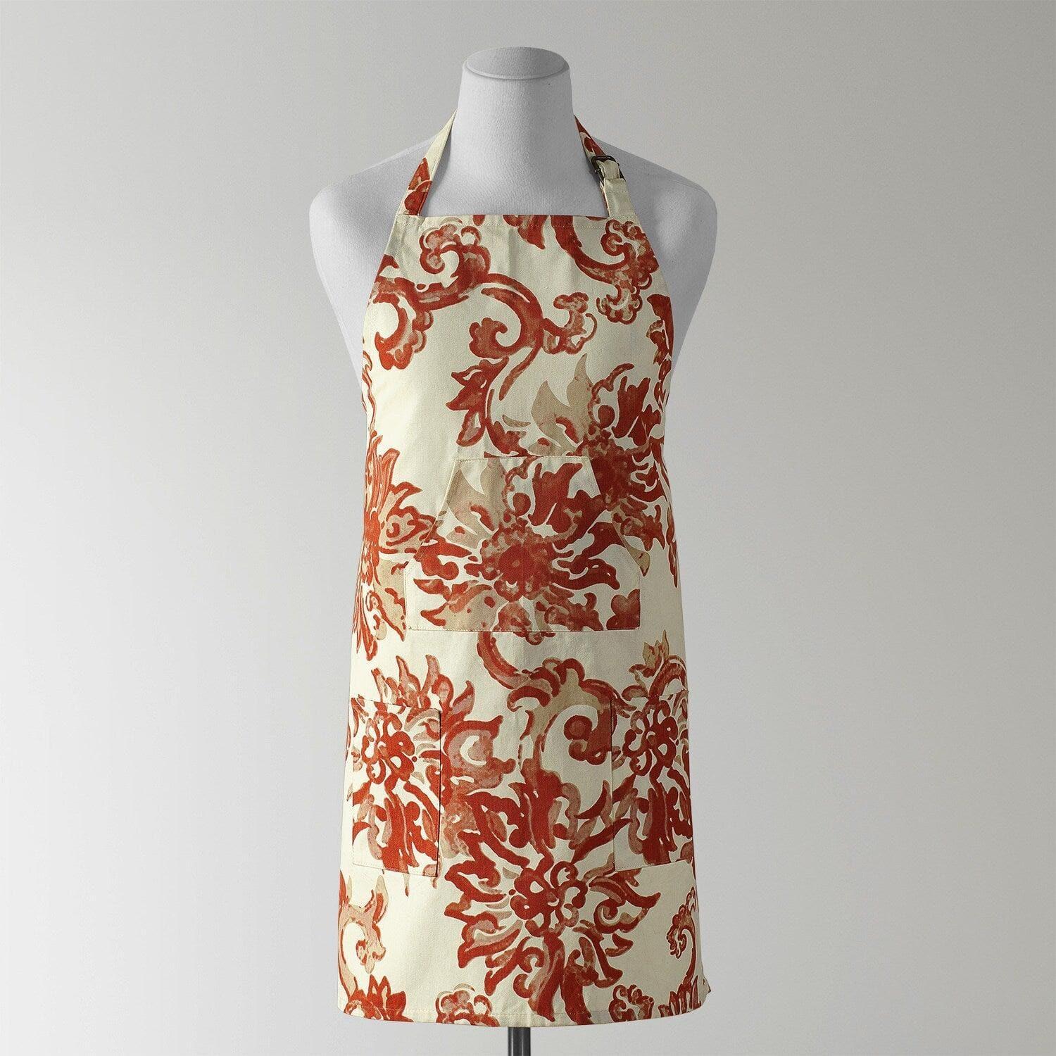Indonesian Rust Floral Printed Cotton Apron