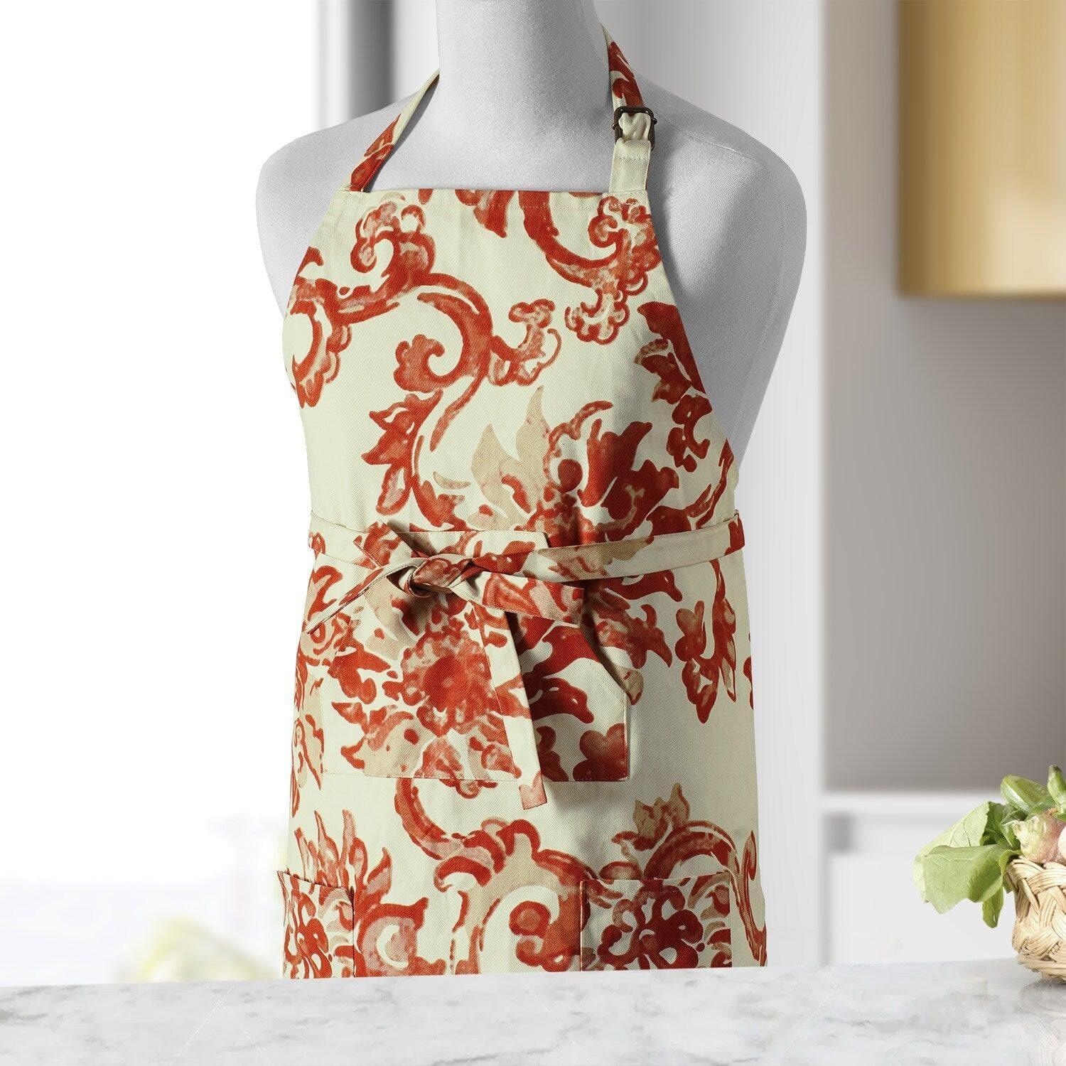 Indonesian Rust Floral Printed Cotton Apron - Image 2