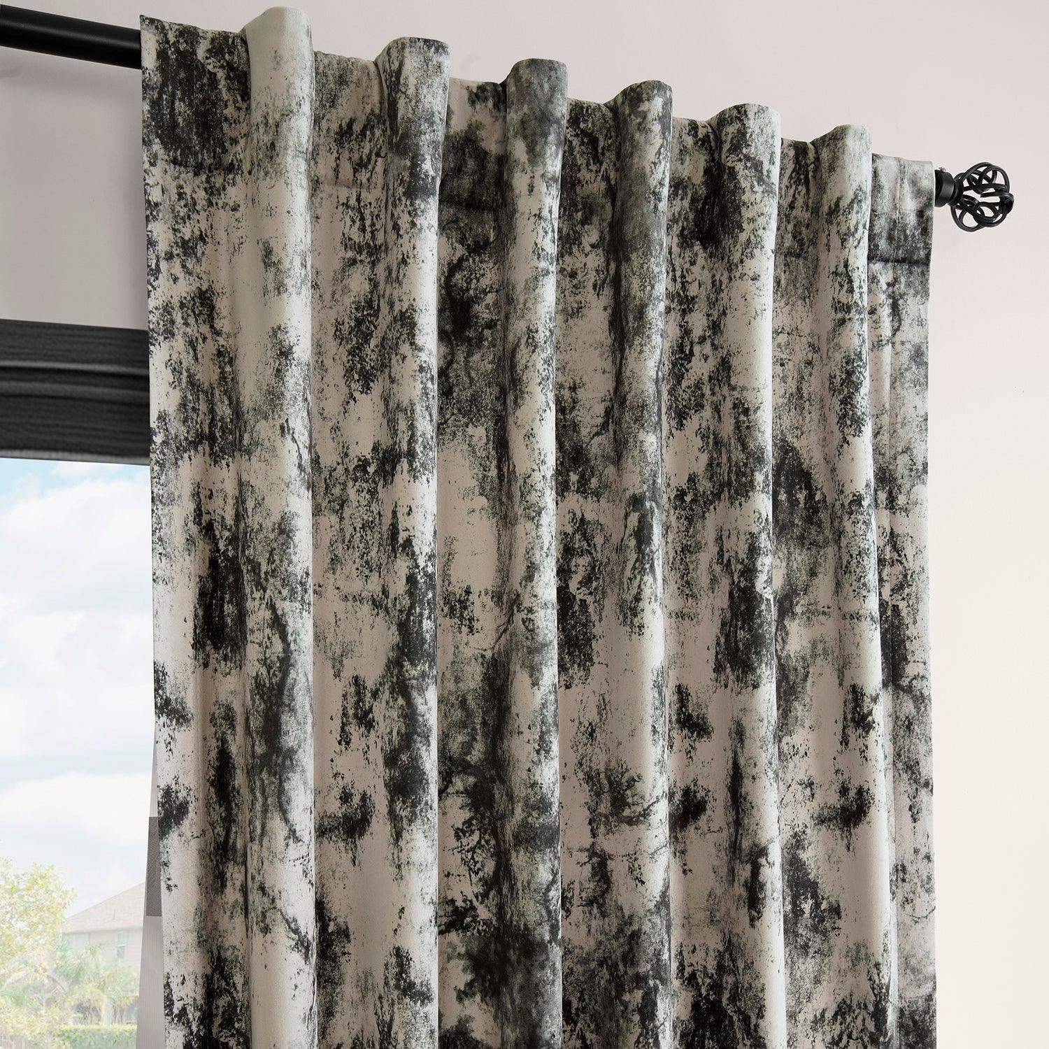 Inkblot Black Abstract Barcelona Velvet Room Darkening Curtain - Image 3