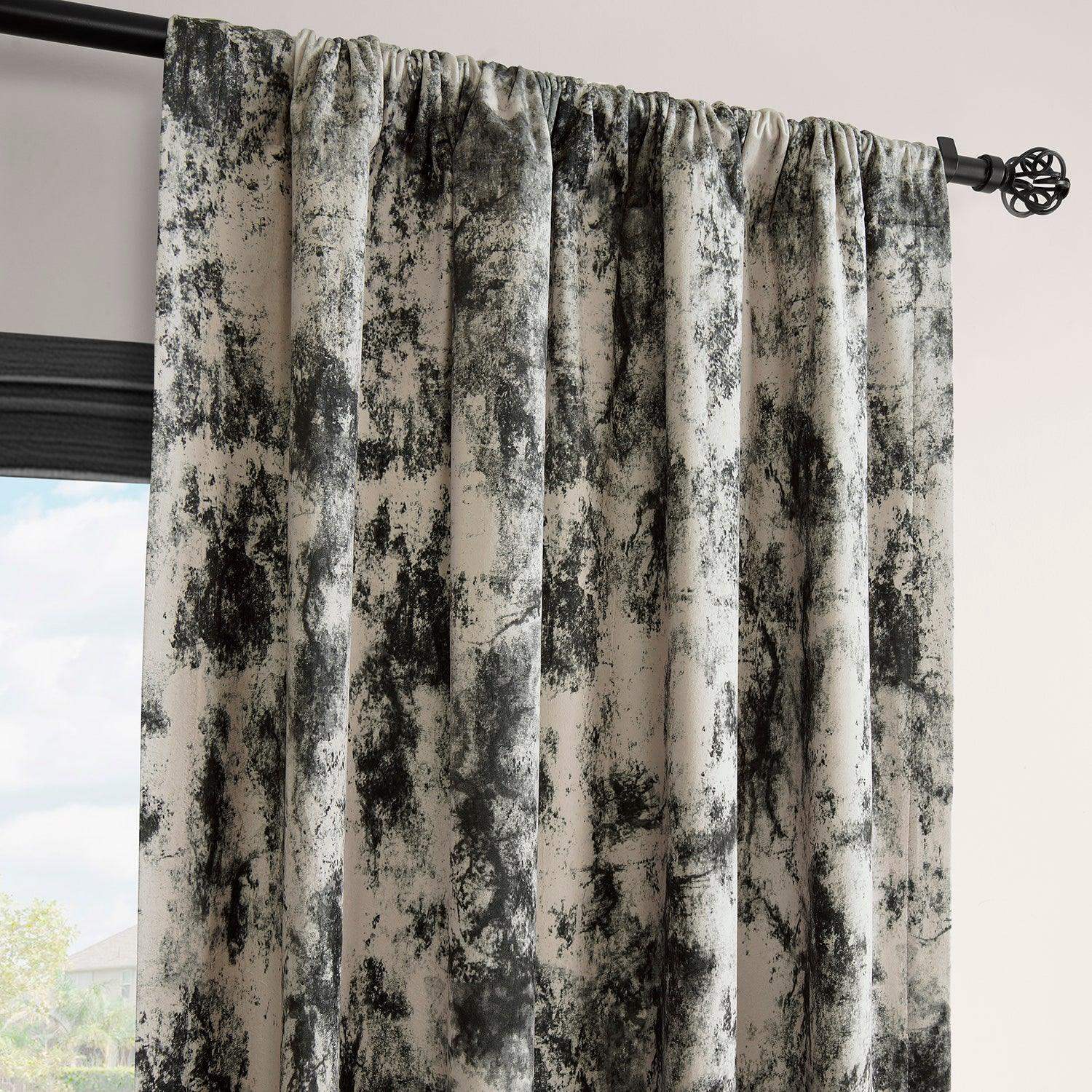 Inkblot Black Abstract Barcelona Velvet Room Darkening Curtain - Image 4