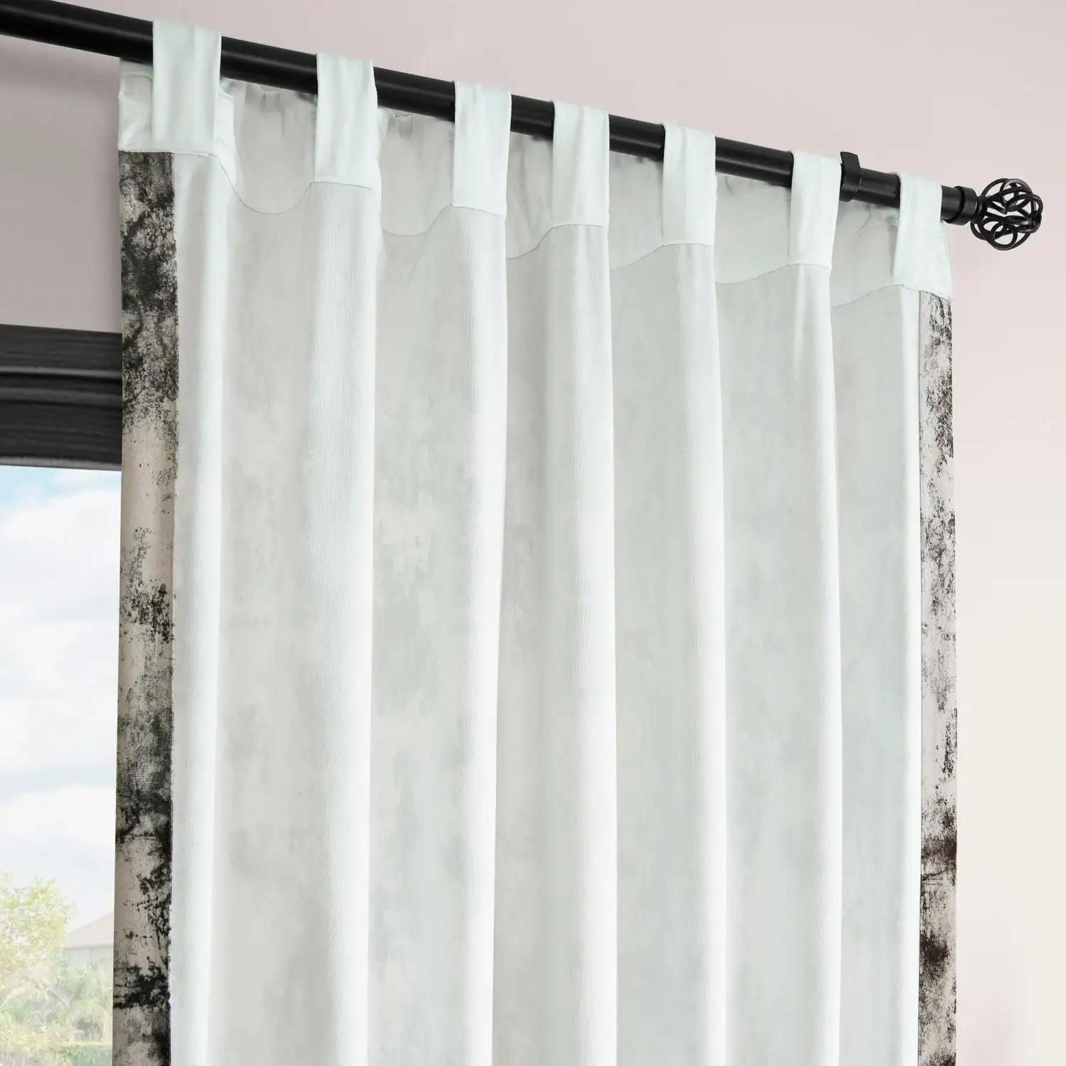Inkblot Black Abstract Barcelona Velvet Room Darkening Curtain - Image 5