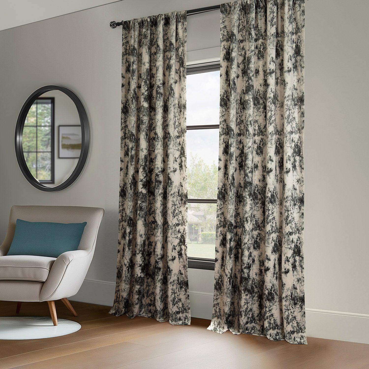 Inkblot Black Abstract Barcelona Velvet Room Darkening Curtain - Image 6