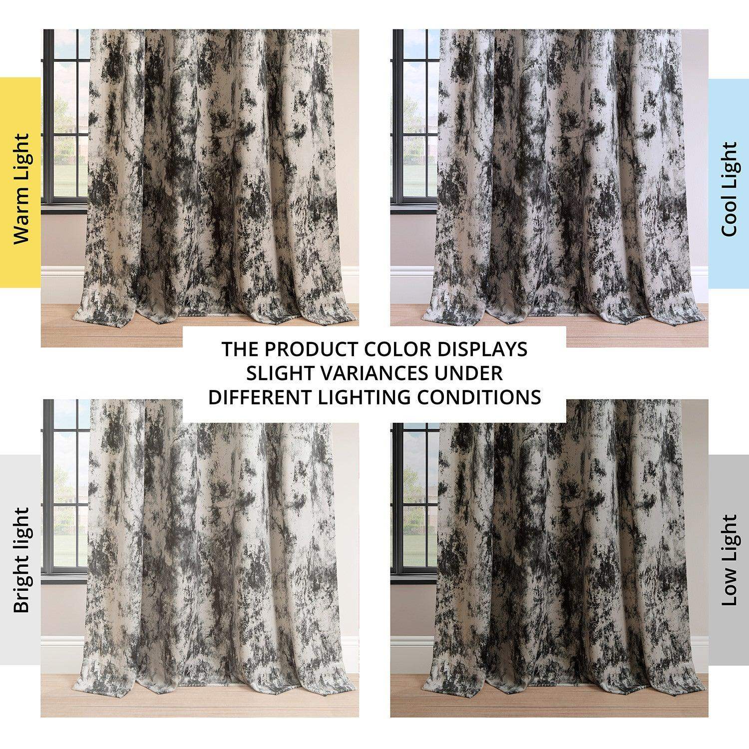 Inkblot Black Abstract Barcelona Velvet Room Darkening Curtain - Image 7