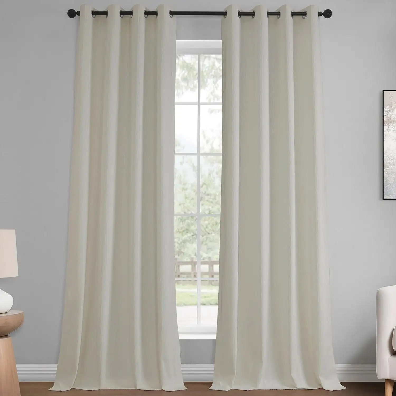 Ivory Abstract Grommet Lounge Embossed Velvet Room Darkening Curtain