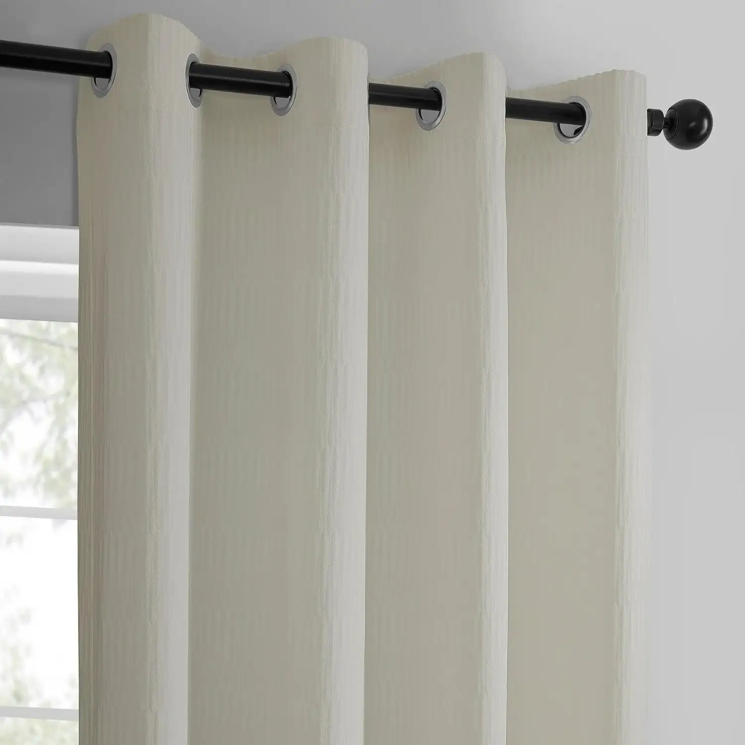 Ivory Abstract Grommet Lounge Embossed Velvet Room Darkening Curtain - Image 2