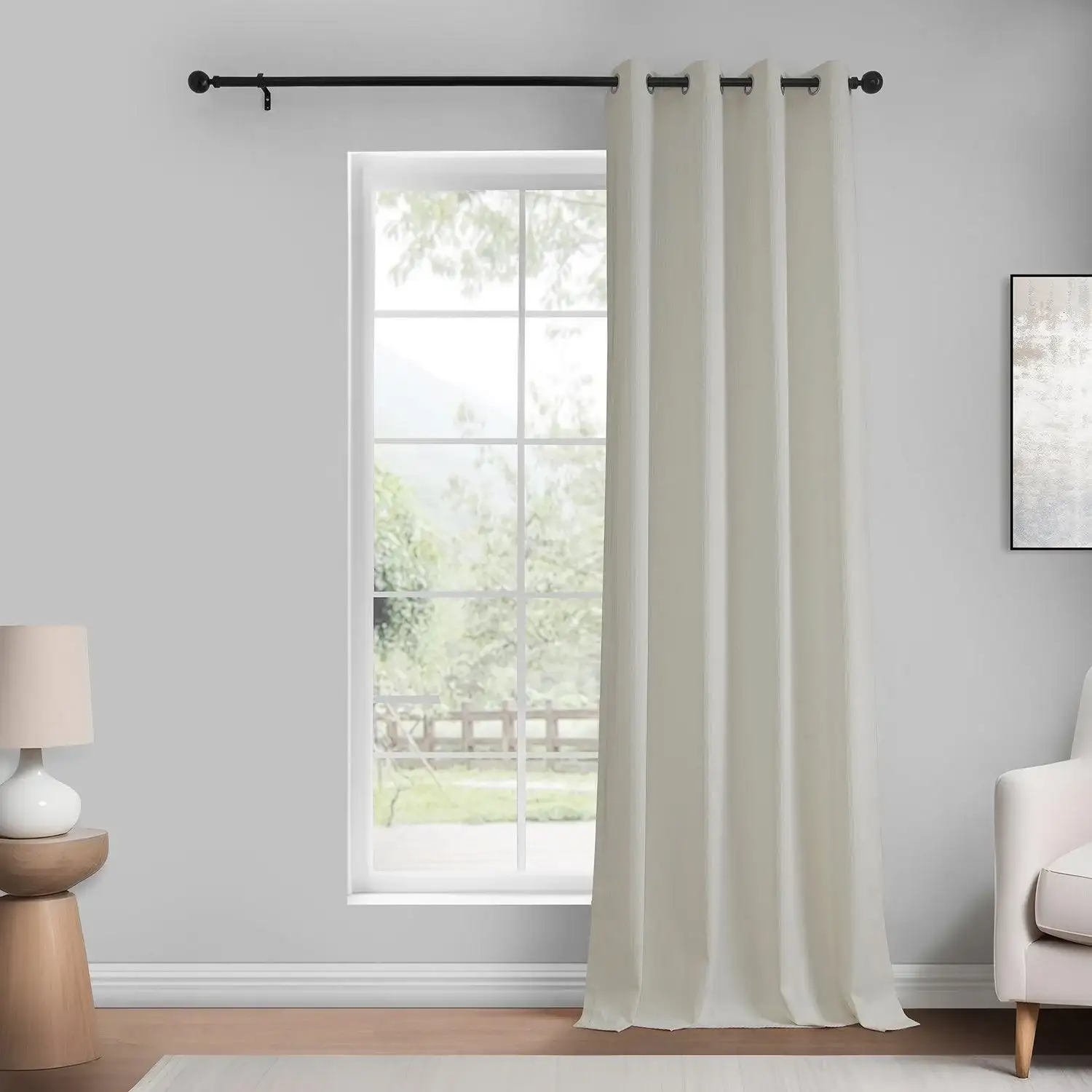 Ivory Abstract Grommet Lounge Embossed Velvet Room Darkening Curtain - Image 5