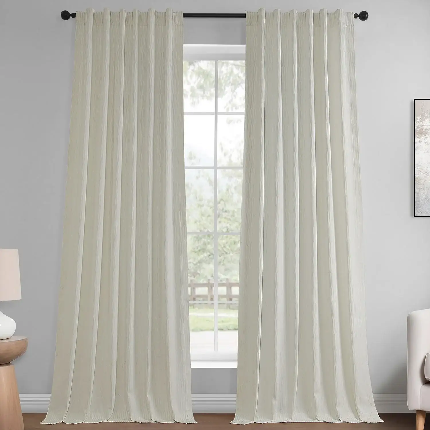 Ivory Abstract Lounge Embossed Velvet Room Darkening Curtain