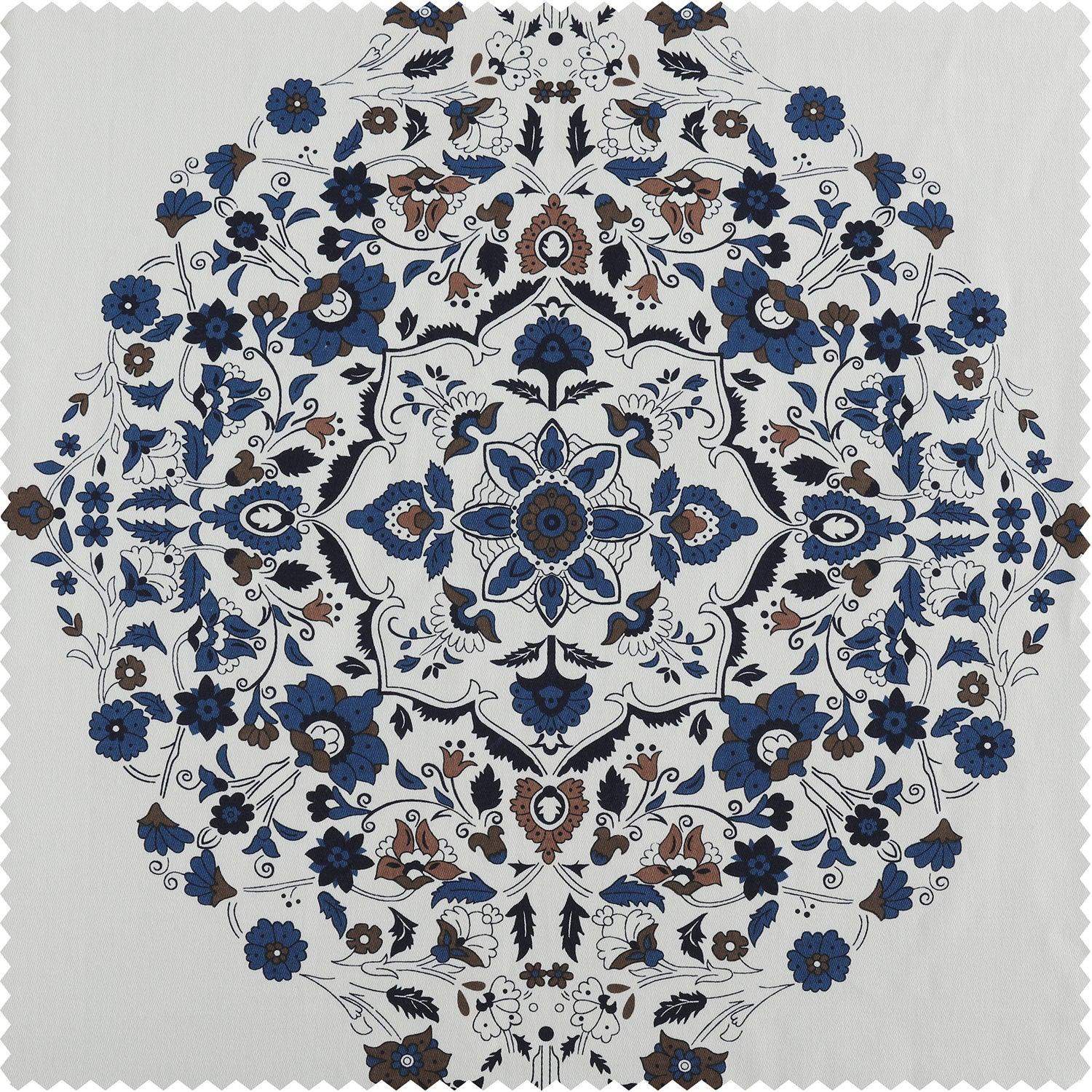 Kerala Blue Emblem Printed Cotton Roman Shade - Image 3