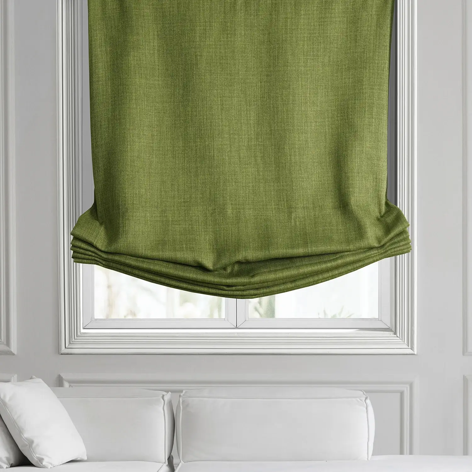 Key Green Textured Faux Linen Roman Shade - Image 2